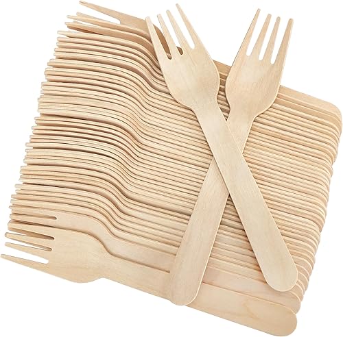 Miniatura 9 de LotFancy Tenedores desechables, 100 tenedores de madera, 6.2 pulgadas, biodegradables biodegradables y ecológicos, ideales para camping, picnic,