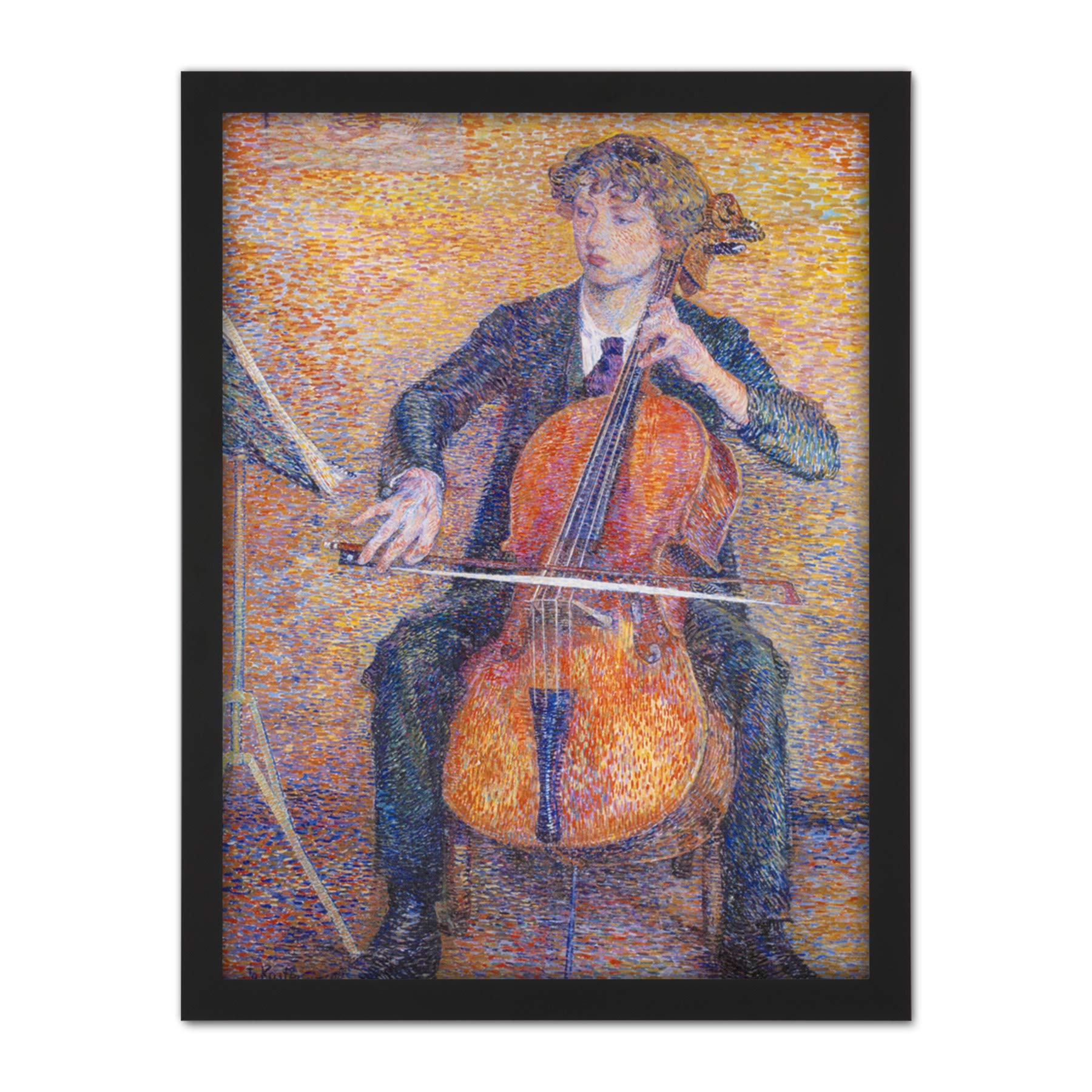 Artery8 Koster Young Man Playing Cello 1910 Painting Artwork Framed Wall Art Print 18X24 Inch