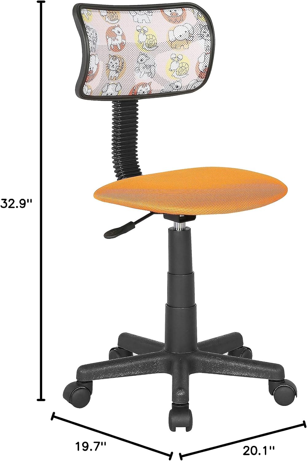 JJS Home Small Rotating Office Desk and Chair Set, Breathable Mesh Low Back Adjustable Ergonomic Seat, Space-Saving Study Work Stool, Animal