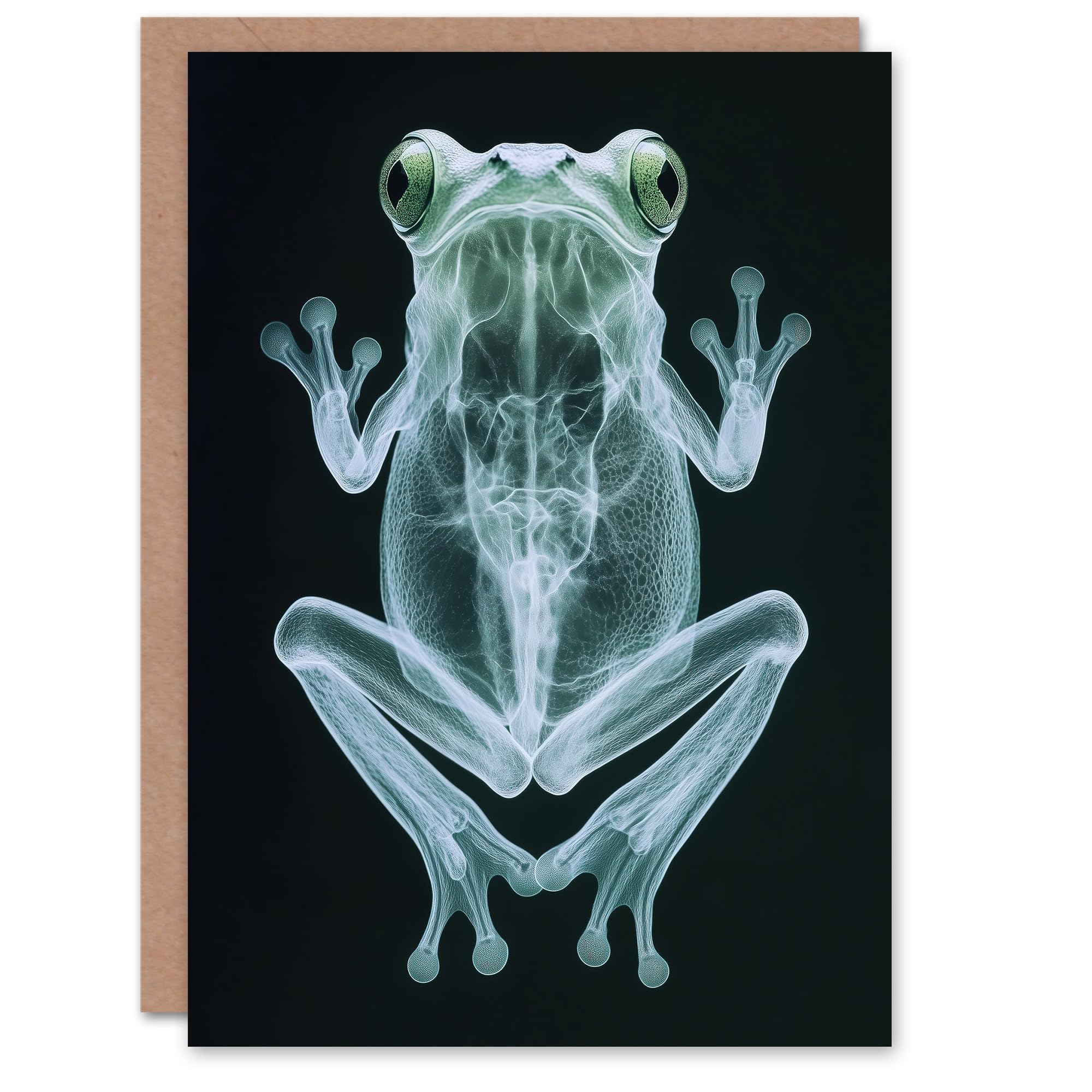 Artery8 Greeting Card Frog Teal Green Dark Luminescent Xray Effect Blank For Him Or Her Art Birthday Card