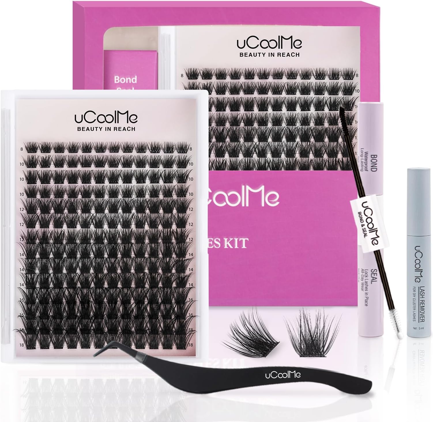 Magic Lash Clusters Kit 8-18mm Volume Wispy Eyelash Clusters Kit D Curl - WideSpan DIY Eyelash Extension Kit Cat Eye Lashes Individual Fake Eyelashes Clusters Kit with 0.05mm Ultra-Thin Black Band