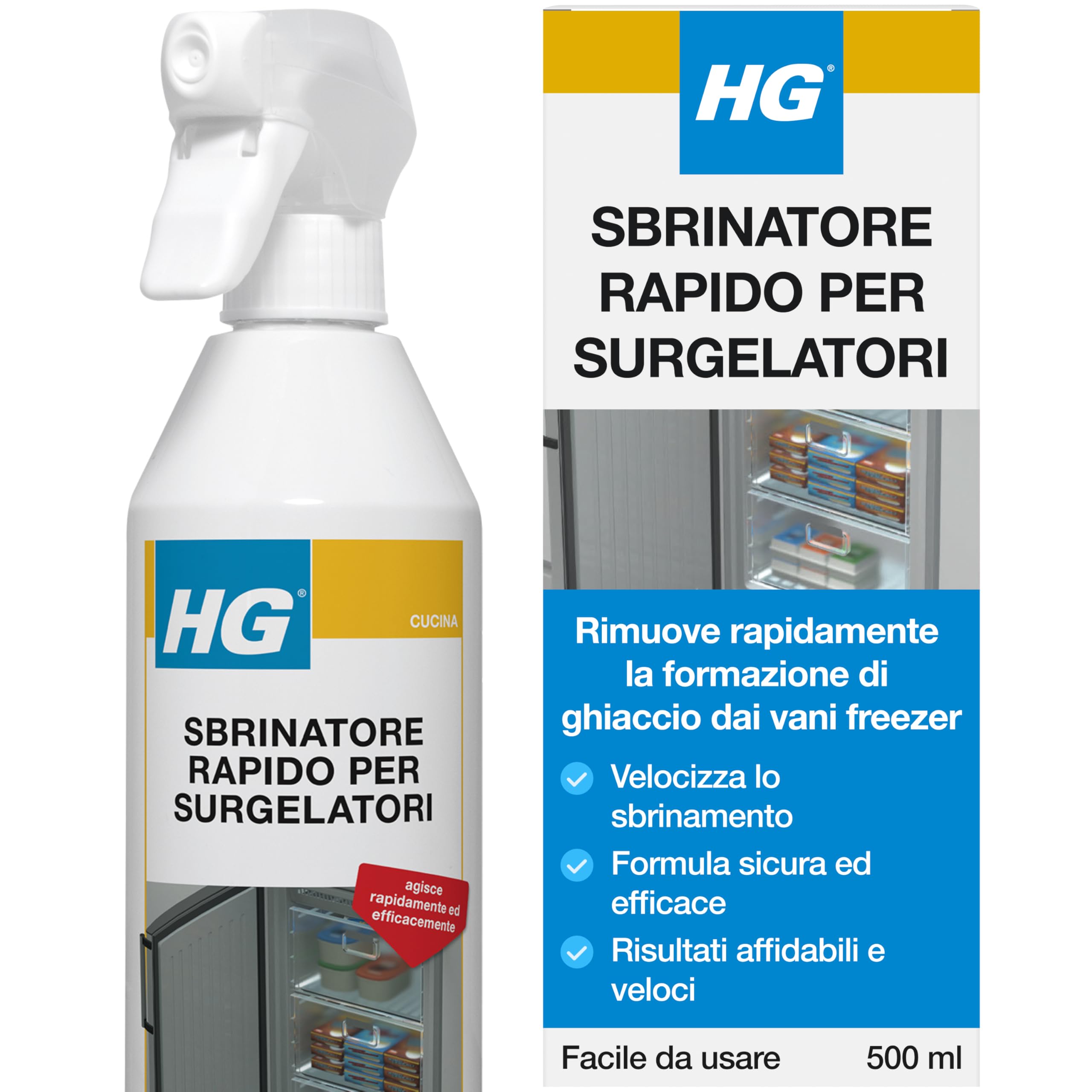 HG Sbrinatore Rapido Spray | Sbrinalizza Frigoriferi, Congelatori & Surgelatori Velocemente | Deodorante Frigo - 500ml