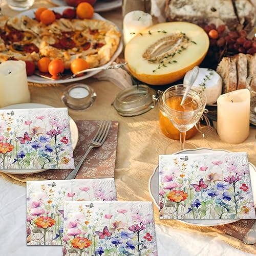 Miniatura 6 de Servilletas de flores silvestres, decoración de baby shower, boda, fiesta, servilletas de Pascua, primavera, mariposa, decoración para despedida de