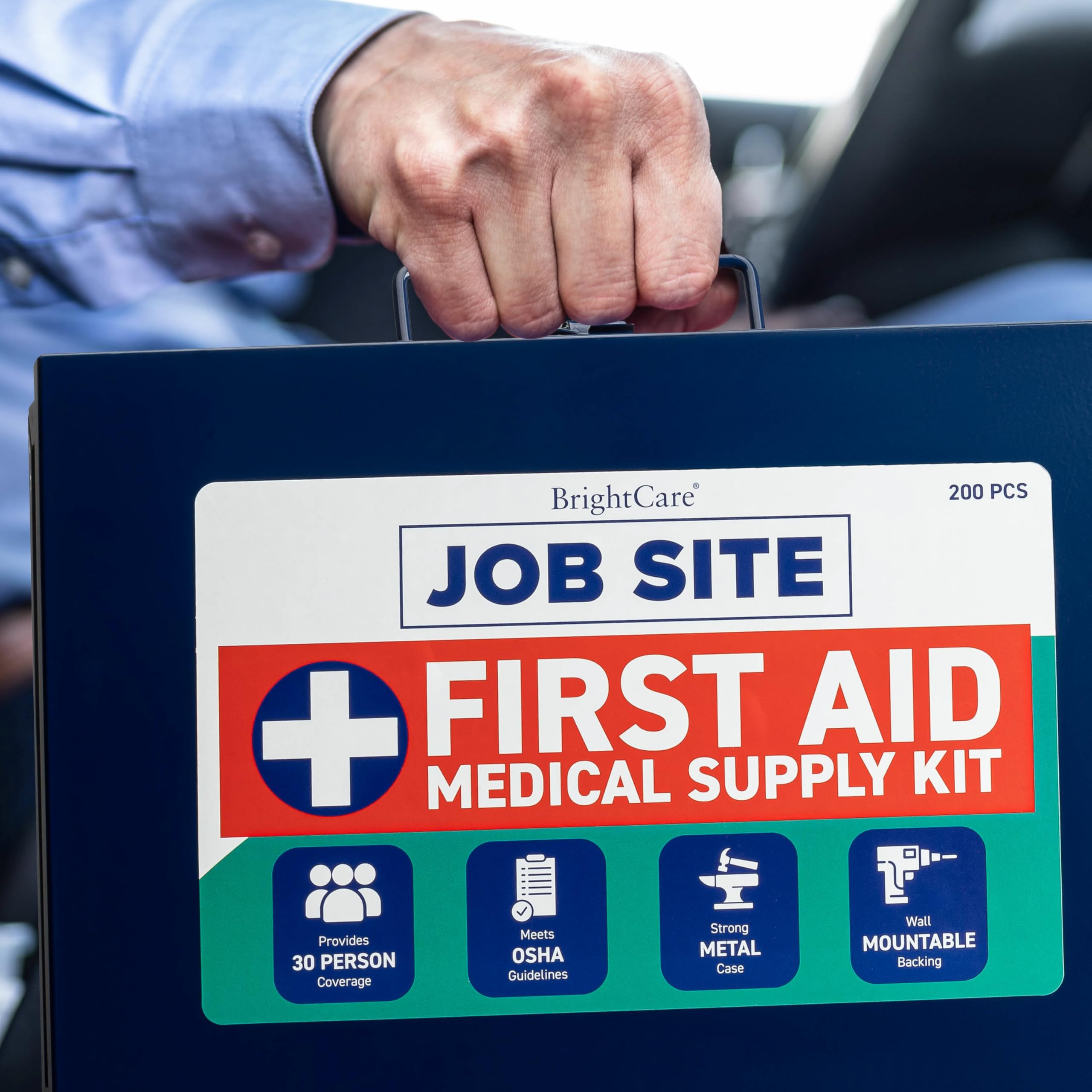 Kit de primeros auxilios de metal para el lugar de trabajo y contratistas, cumple con OSHA, estuche resistente para camiones de trabajo, flotas, renovaciones, industriales y construcción, kit de