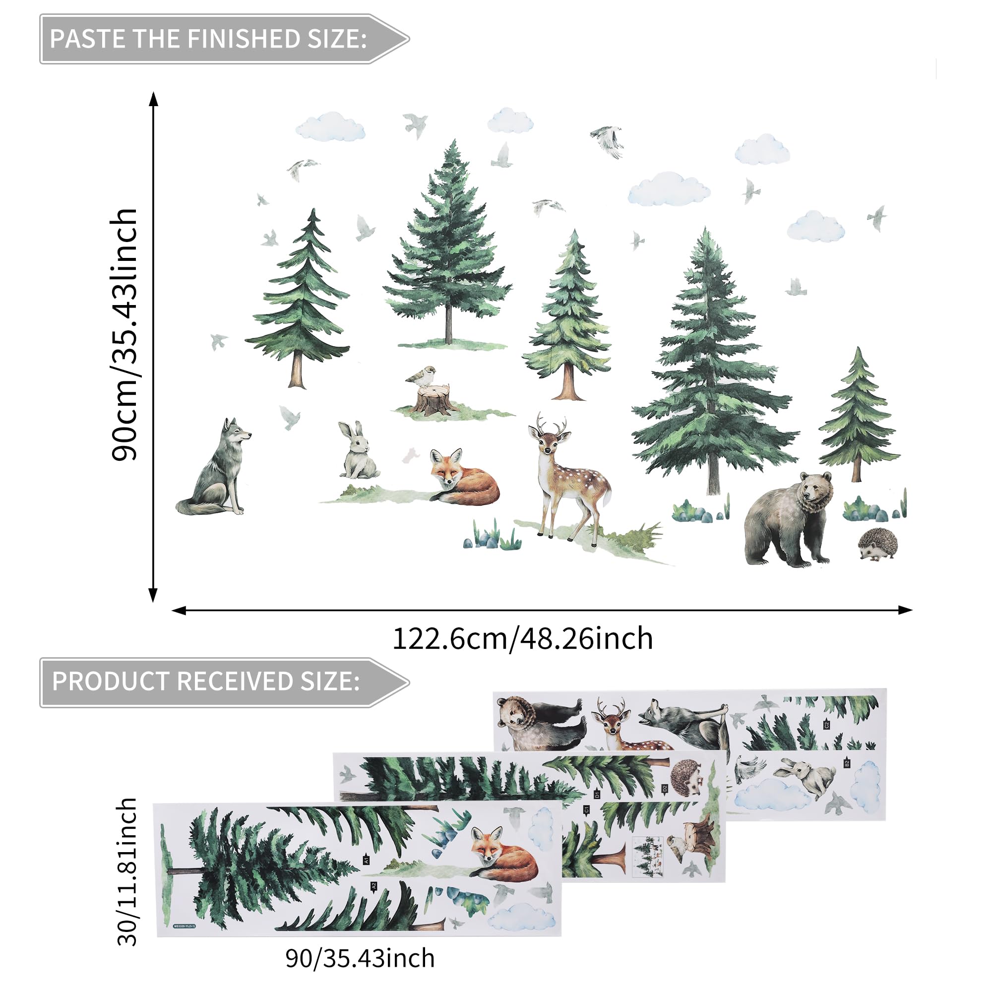 Large Pine Tree Wall Decals Tree Wall Stickers Forest Animal Bear Wall Stickers for Kids Bedroom Baby Nursery Home Decorations