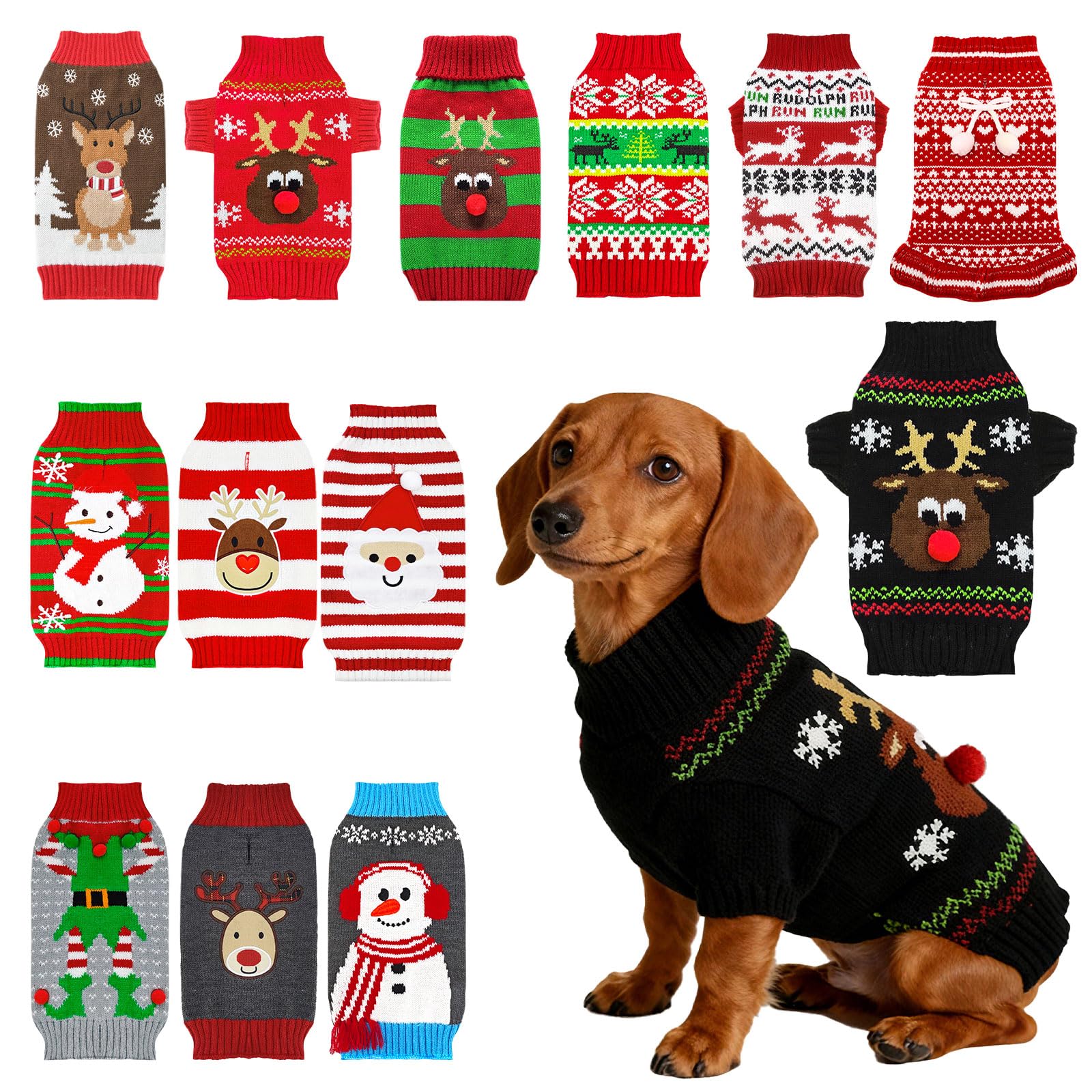 AXIIJGL Dog Christmas Sweater Reindeer Cat Christmas Soft Dog Clothes Outfit Dachshund Sweater with Leash Hole French Bulldog Clothes Winter Clothes