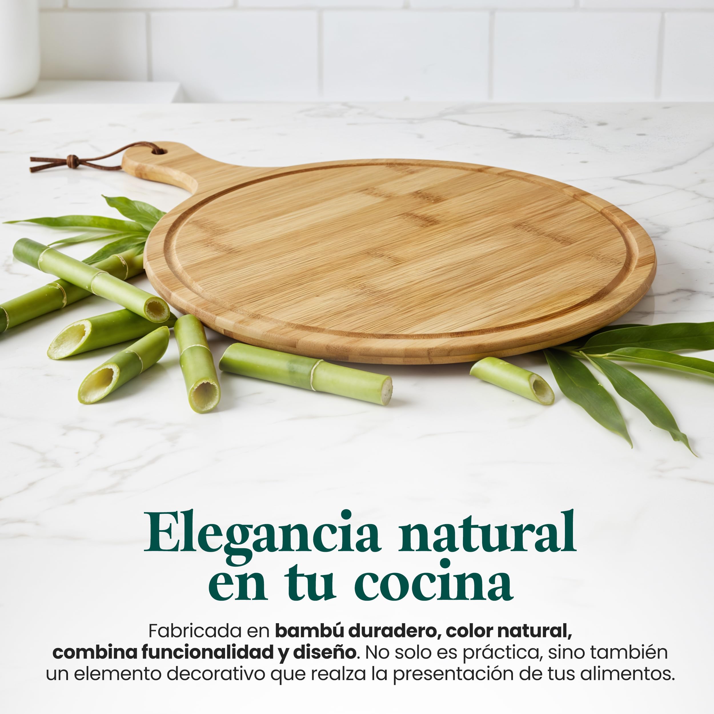 Pack 2 Tablas de Pizza Bambú 43 cm XL – Tabla Redonda para Cortar y Servir Pizza, Quesos y Aperitivos – Madera Natural Resistente — view 7