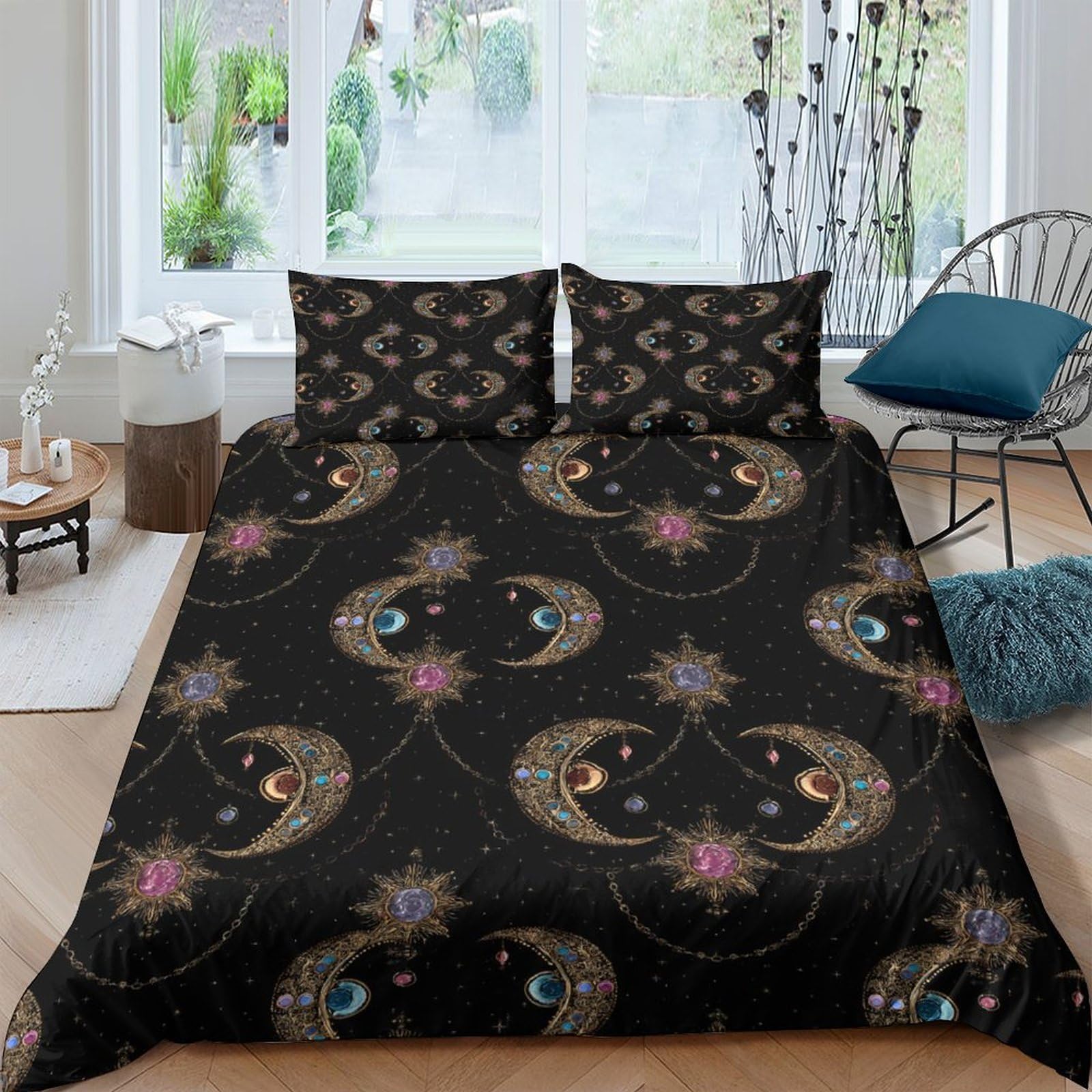 Ctjqhvkz Style-3 3D Printed Crescent Moon Stars Fitted Sheet Microfiber Soft Breathable Sun Pattern Mattress Cover Bedroom Decor Single（135X200cm）
