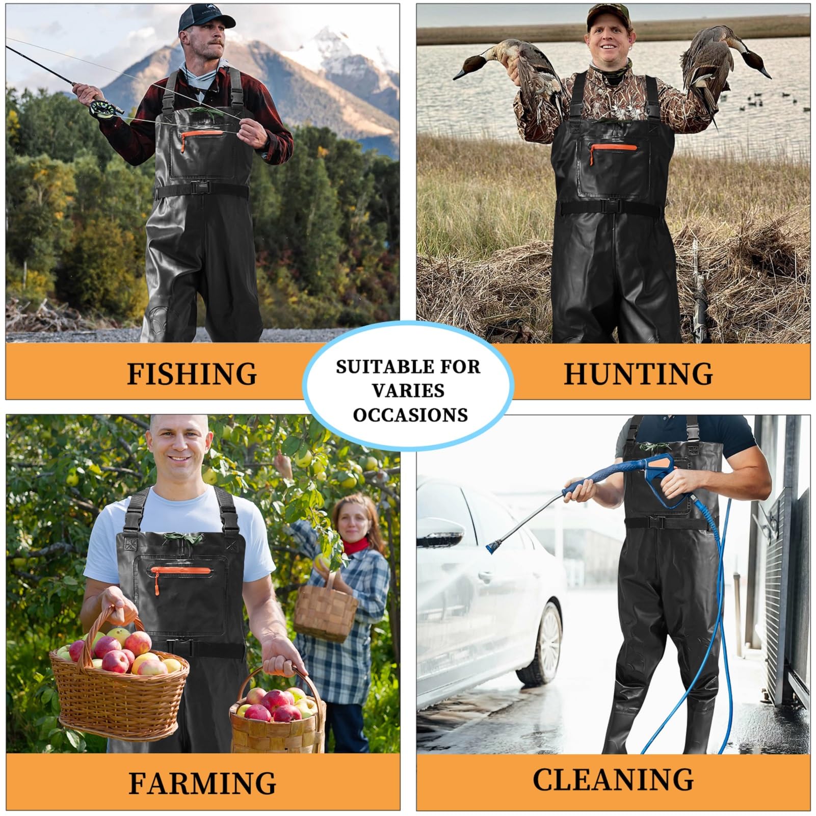 Eiito Vadeadores para Hombre y Mujer, Pantalones de Pesca Impermeables con Botas, Pantalones de vadeo con Correa Ajustable, Transpirables e Impermeables para Obras, Pesca, Granjas