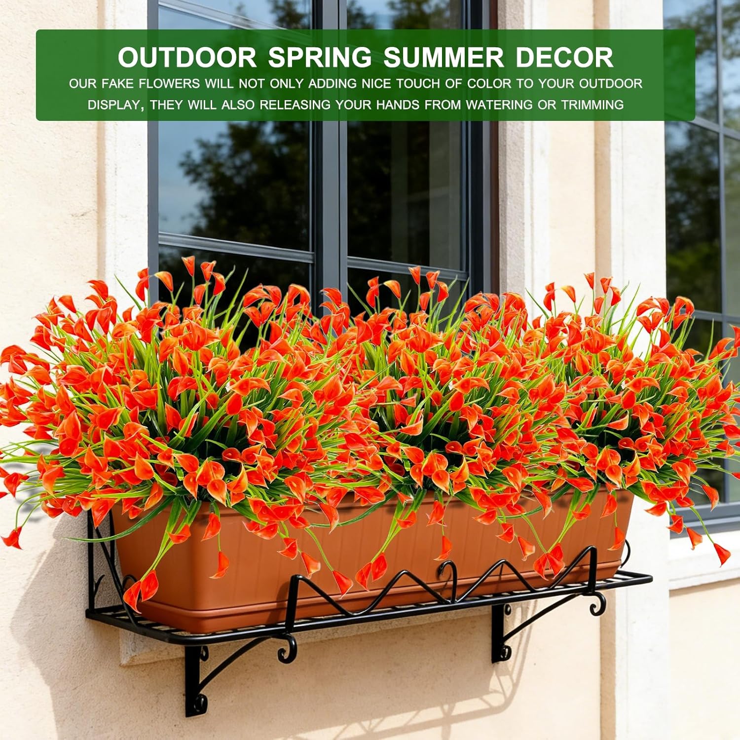 TURNMEON 20 Bundles Calla Lily (400 Heads) Artificial Flowers for Outdoors UV Resistant, Fake Faux Plastic Fake Flowers Plants for Indoor Yards Planter Home Porch Fall Summer Spring Decor(Orange Red) - Image 6