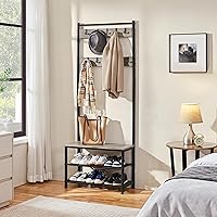 Vista 3 de Yaheetech Coat Rack, Hall Tree with Shoe Bench, Entryway Shoe Storage with Coat Rack Stand, 9 Movable Hooks, Industrial Entryway Furniture, Gray Gris