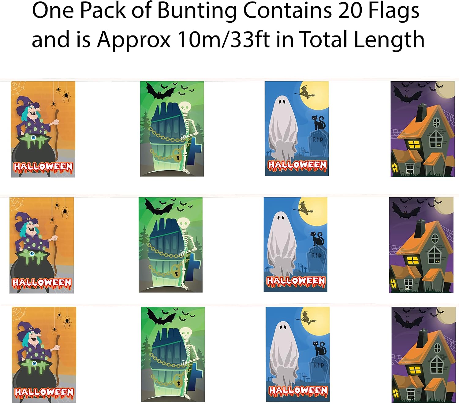 Halloween Bunting Decoration, 10m 33ft, 20 Flag, Plastic all Weather, Halloween Banner, Trick or Treat Fancy Dress - Image 5