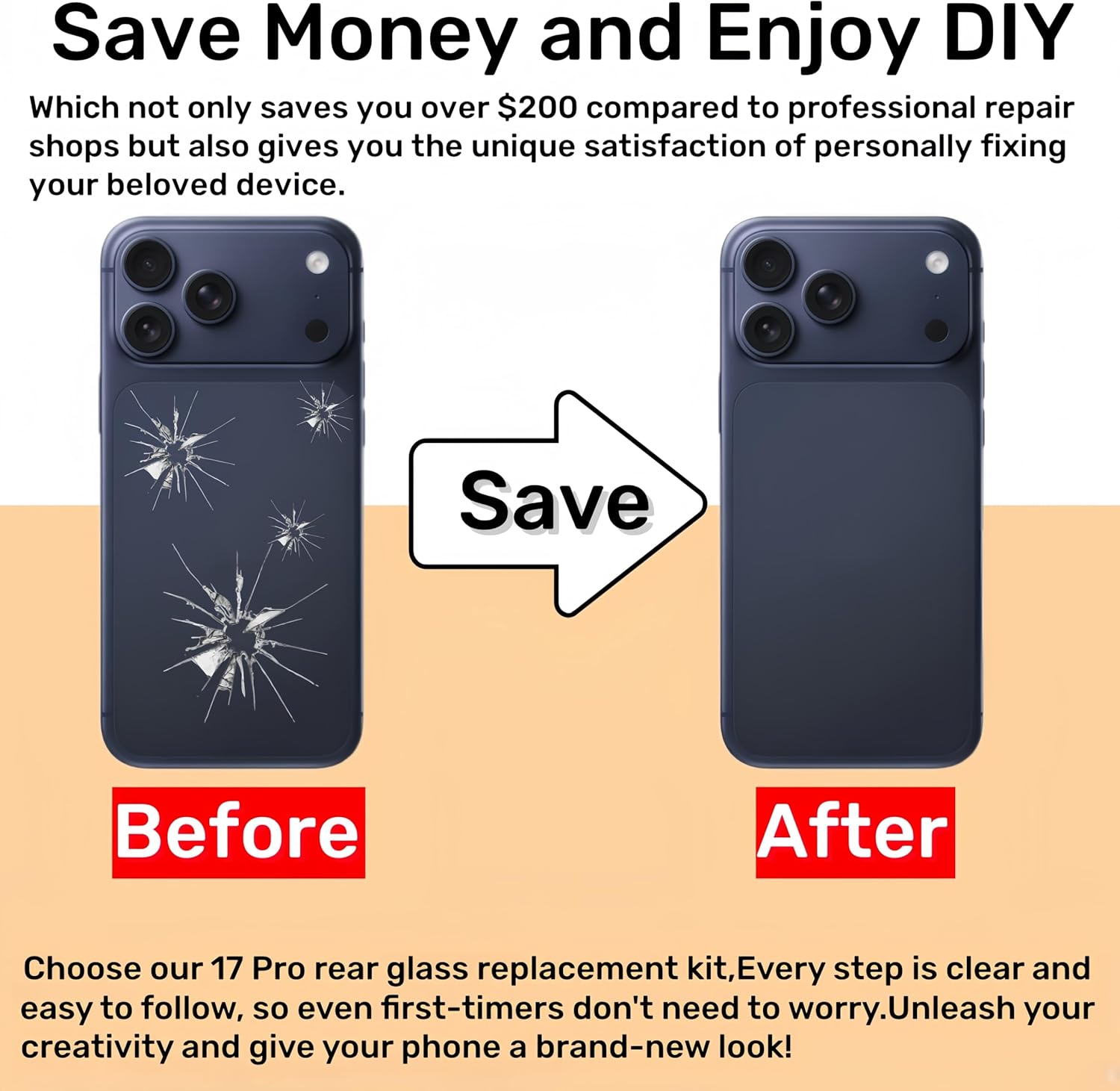 17 Pro Max Back Glass Replacement for iPhone 17 Pro Max Rear Back Cover Glass with Magesafe Waterproof Professional Repair Tool Kit (Deep Blue)