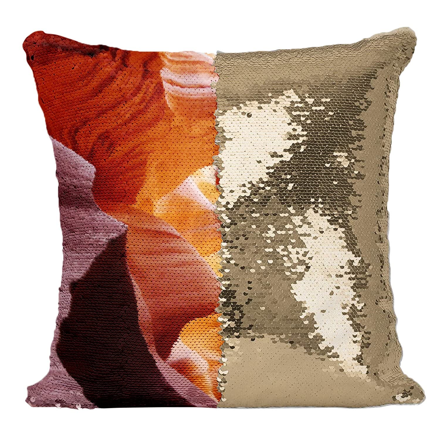 Coussin sequin paillettes doré Antelope Canyon pour illuminer un salon sombre