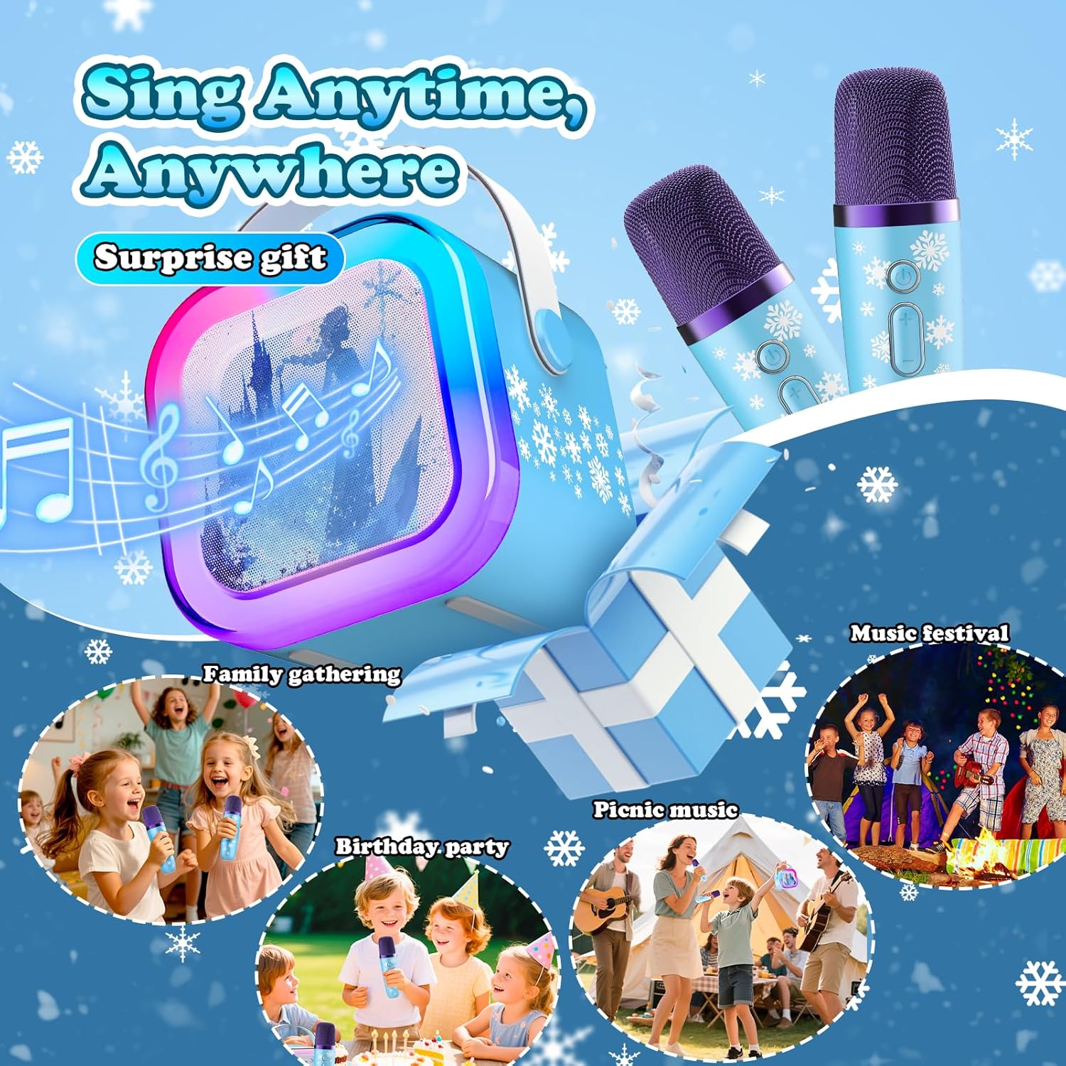 Mini Karaoke Machine for Kids,5 Voice Effects - Portable Bluetooth Speaker with 2 Wireless Mics LED Lights for Boys Girls Ages 3-12| Kids Karaoke Machine Birthday Gift Toy for Singing,Party & Play - Image 7