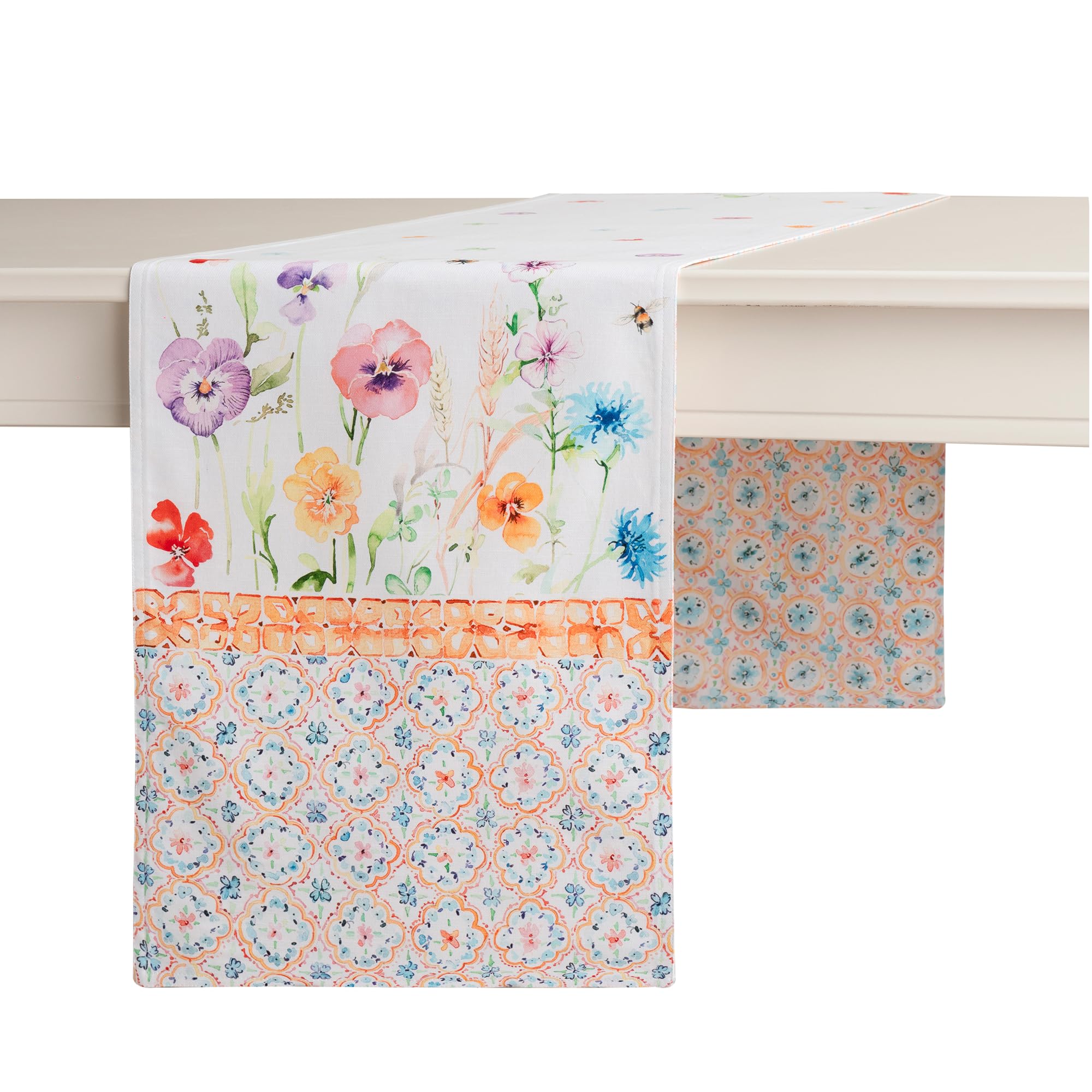 Chemin de table de Pâques en coton double couche anti-plis pour table de cuisine et fête