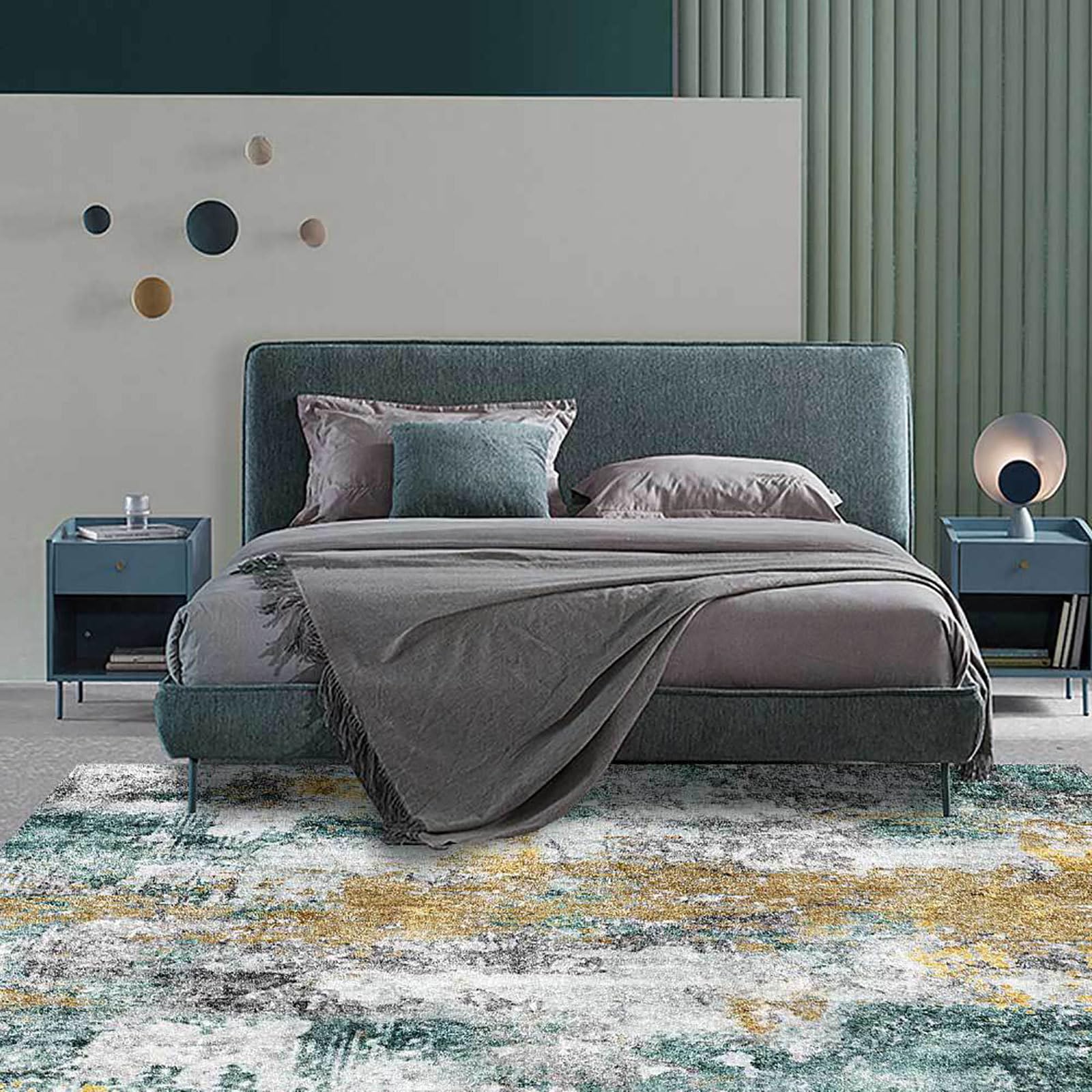 Tapis grand salon ethnique vert 160x230 cm à poil ras doux