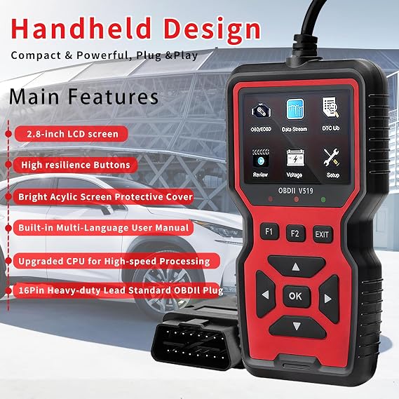 OBD2 Scanner Diagnostic Tool for Car and Truck - Car Engine Code Reader, Full OBD2 Features, Reset, Modes 6 & 8, O2 Sensor, 1996+ OBDII/EOBD Vehicles Compatible