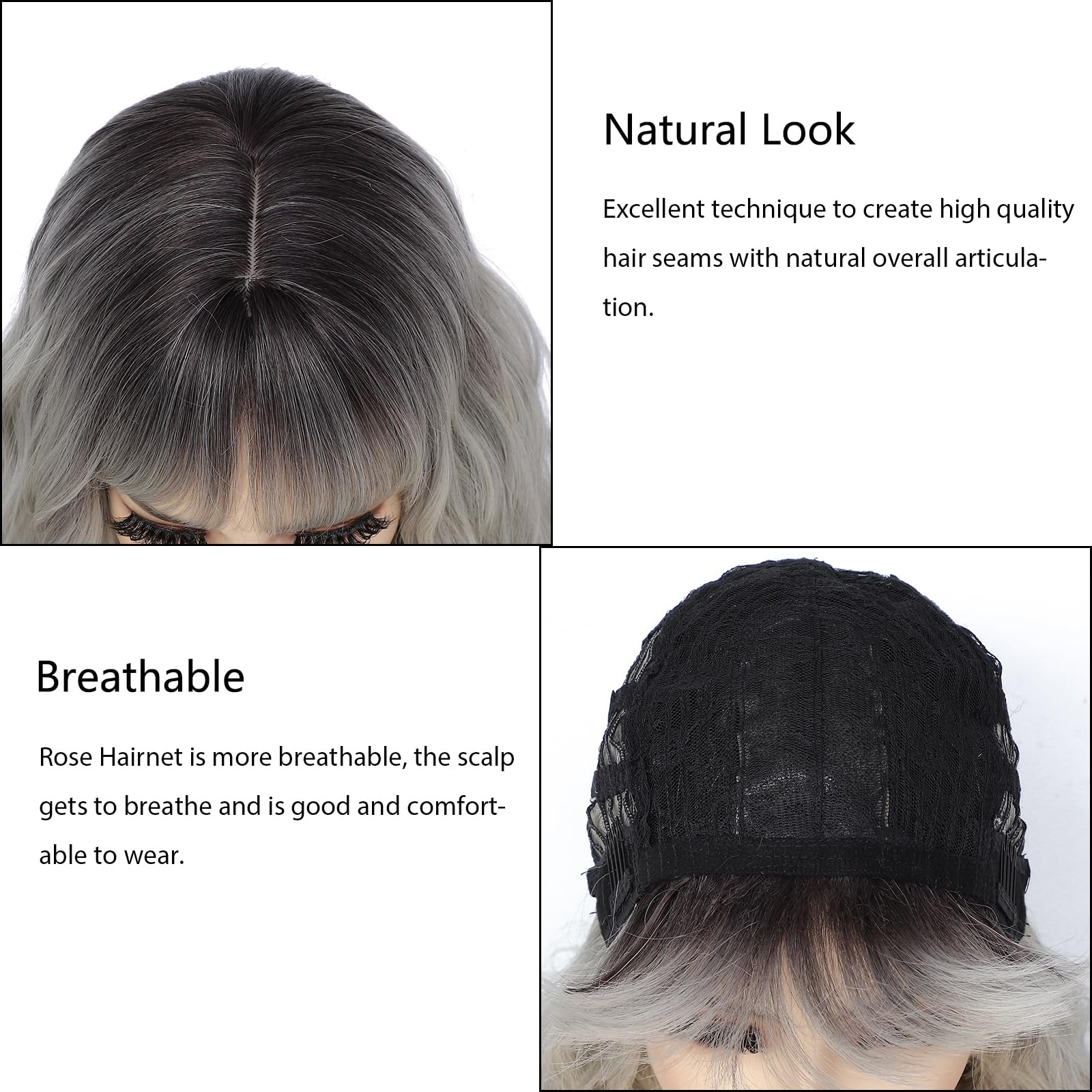 BUYOGET Long Curly Wavy Ombre Silver Wig with Fringe Adjustable 24 Inch Synthetic Cosplay Daily Hair Wigs for Women - Image 4