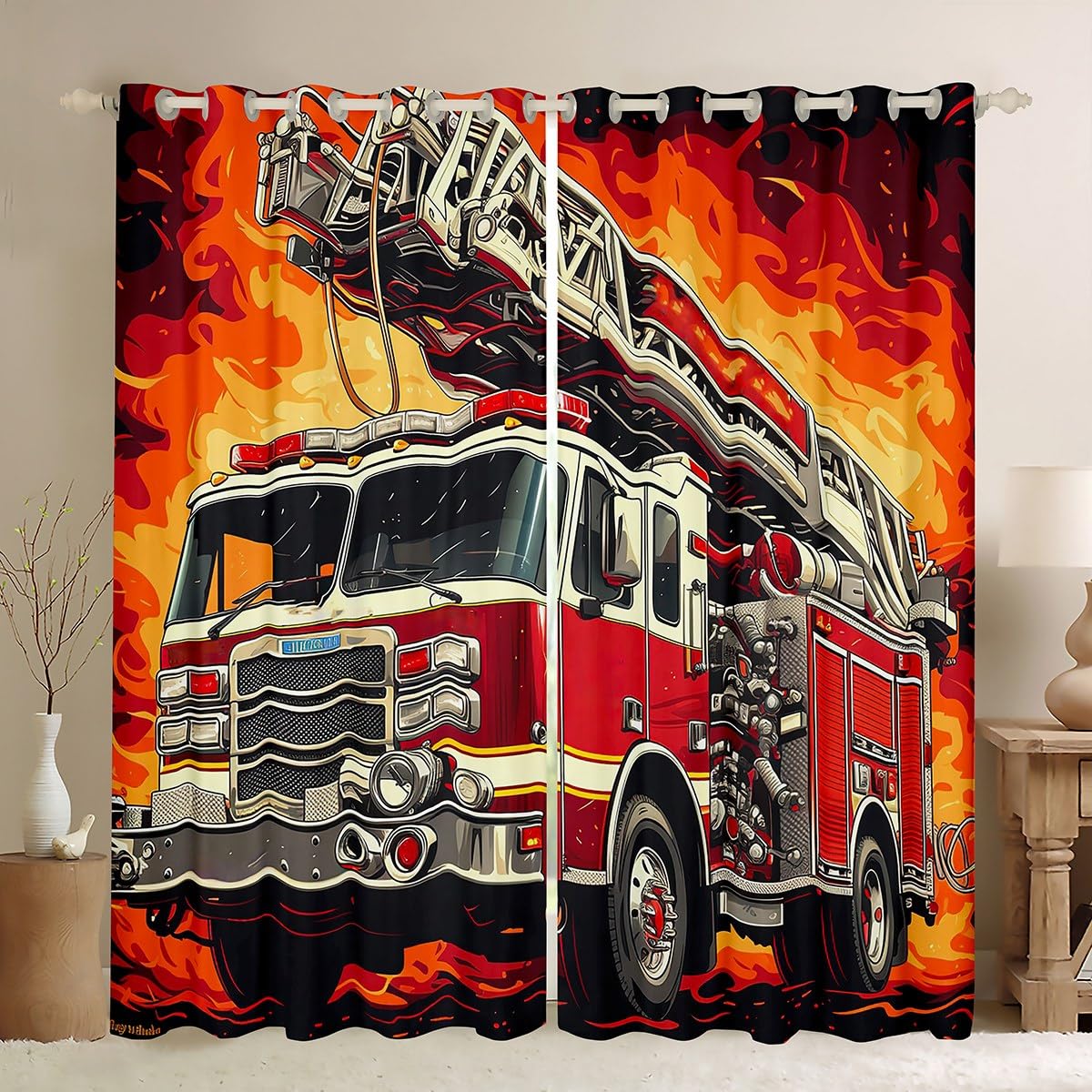 Fire Truck Curtains Cartoon Shower Curtain Fire Truck Rescue Team