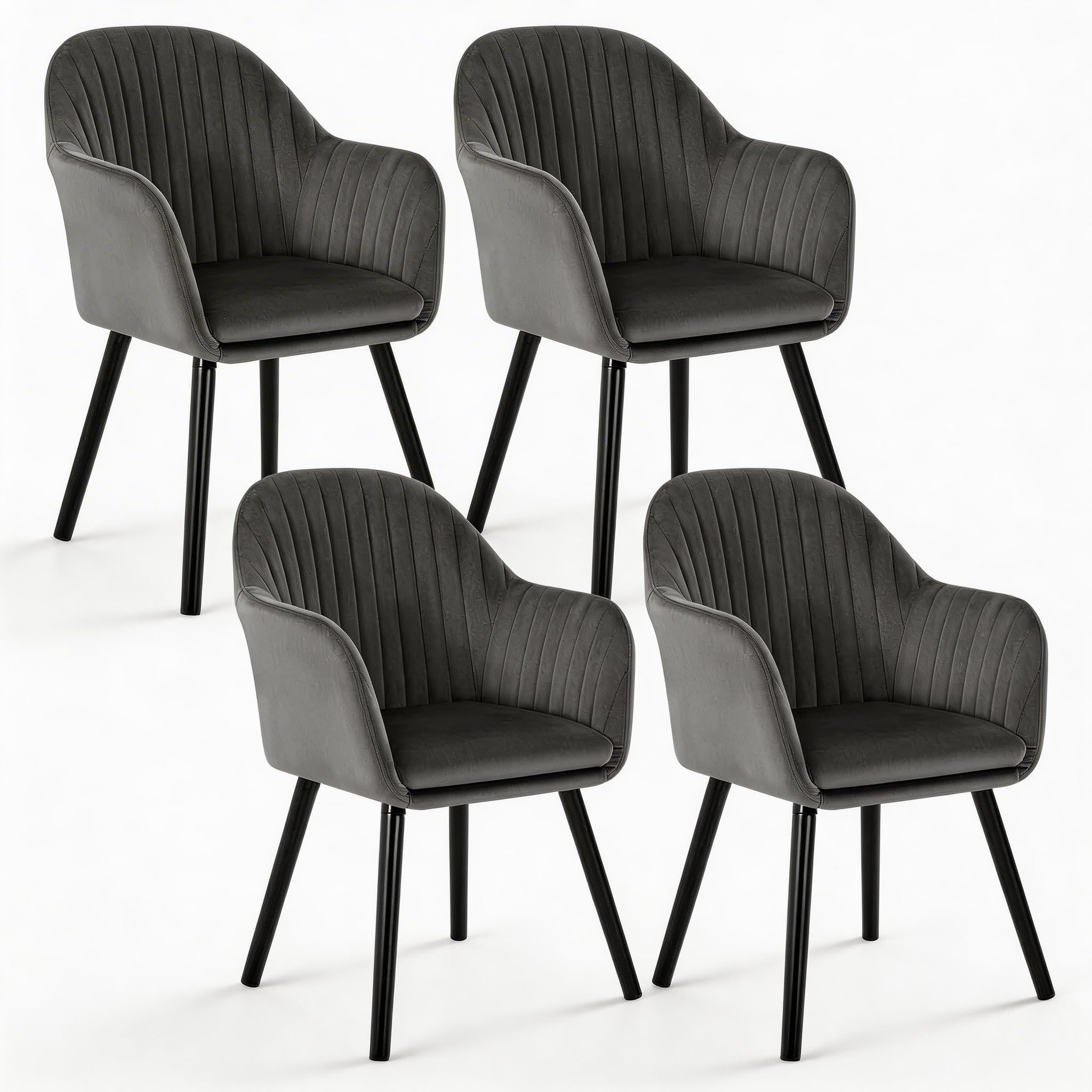 WOLTU Esszimmerstühle 4er Set, für Schlafzimmer Küche Wohnzimmer, Küchenstühle gepolstert mit Armlehne, Massivholzbeinen, Sitzfläche aus Samt, Dunkelgrau