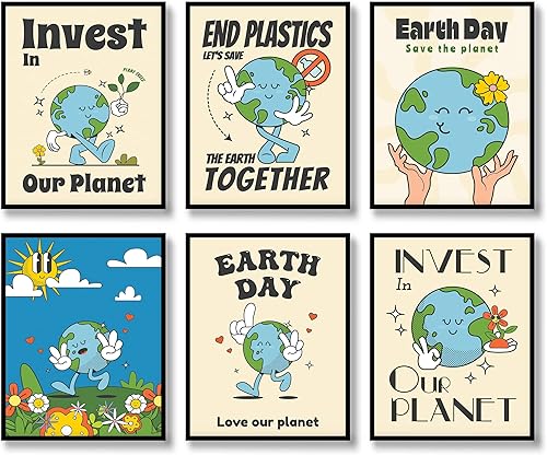 Juego de 6 impresiones de arte de pared hippie retro, lienzo de flores hippie de los años 60 y 70, pósteres vintage, abstracto, minimalista,