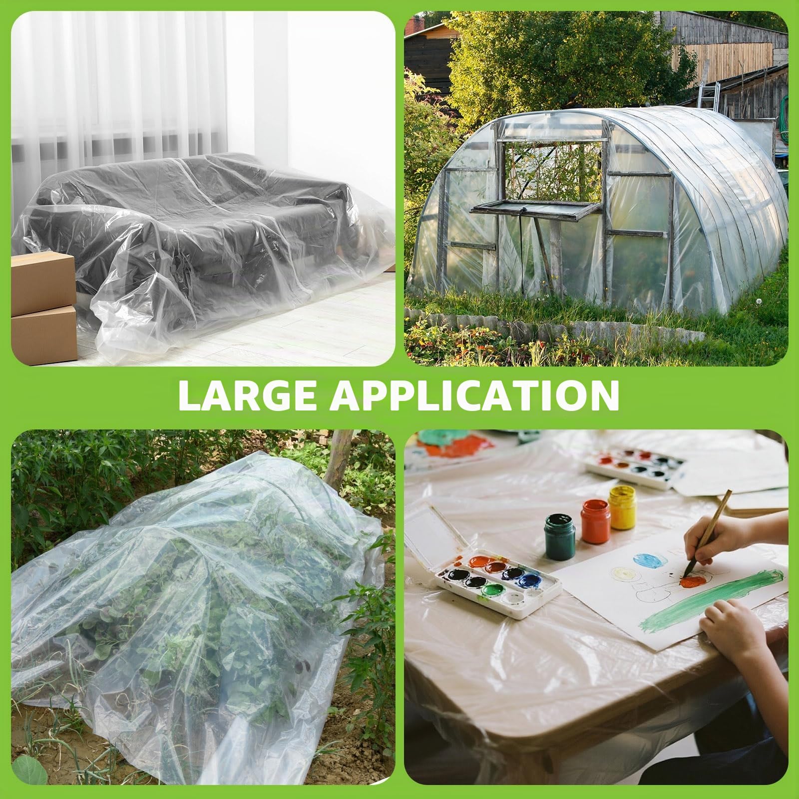 Bâche en polyéthylène robuste - 3 x 15 m - Extra épaisse - Étanche et anti-poussière - Film polyéthylène pour jardinage, serre, isolation du bâtiment et protection contre les gravats (3 x 15 m)