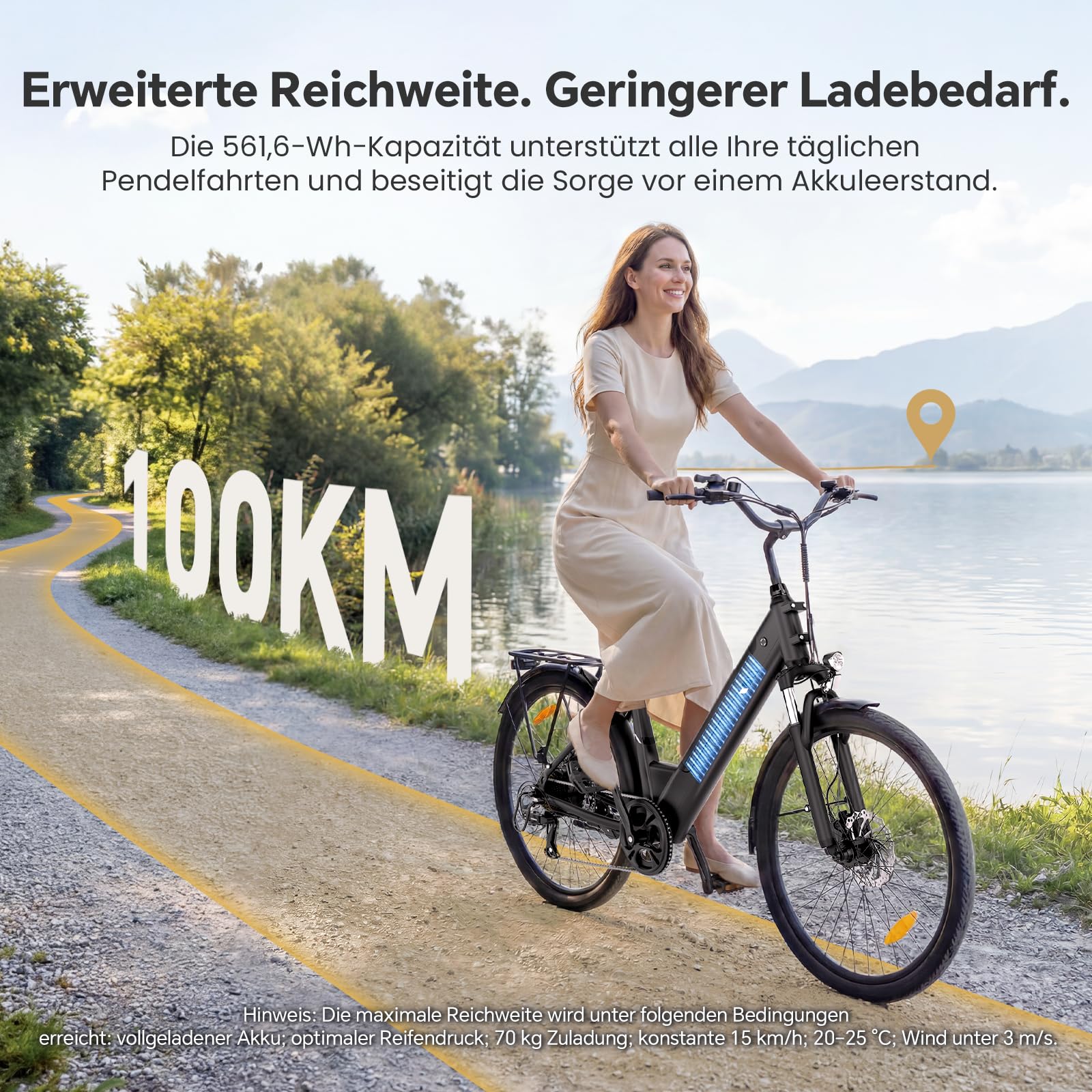 Touroll J2 /J2 ST Pro 26'' E-Bike Damen Herren City Trekkingrad mit Hydraulischen Scheibenbremsen, 250W Motor, 100km Reichweite, Abnehmbarer Akku,7 Gänge, Pedelec E-Citybike für Erwachsene
