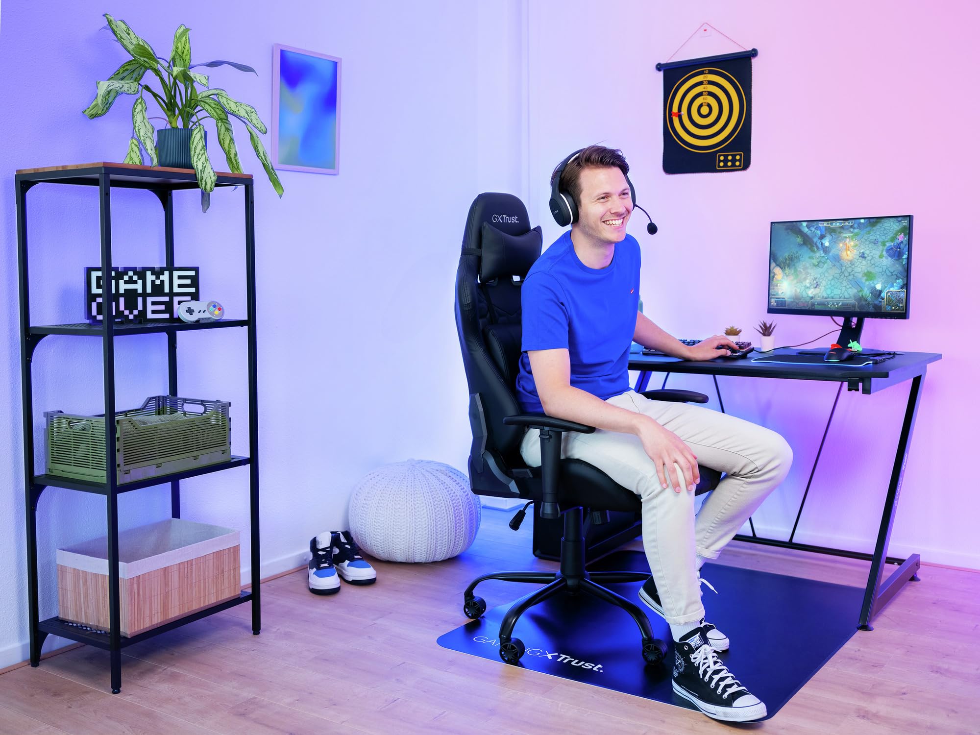 Trust Gaming GXT 708 Resto Sedia Gaming, Sedia 360° con Cuscini Rimovibili, Regolabile in Altezza, Sedia Girevole da Scrivania per PC, Ufficio, per Gioco – Nero