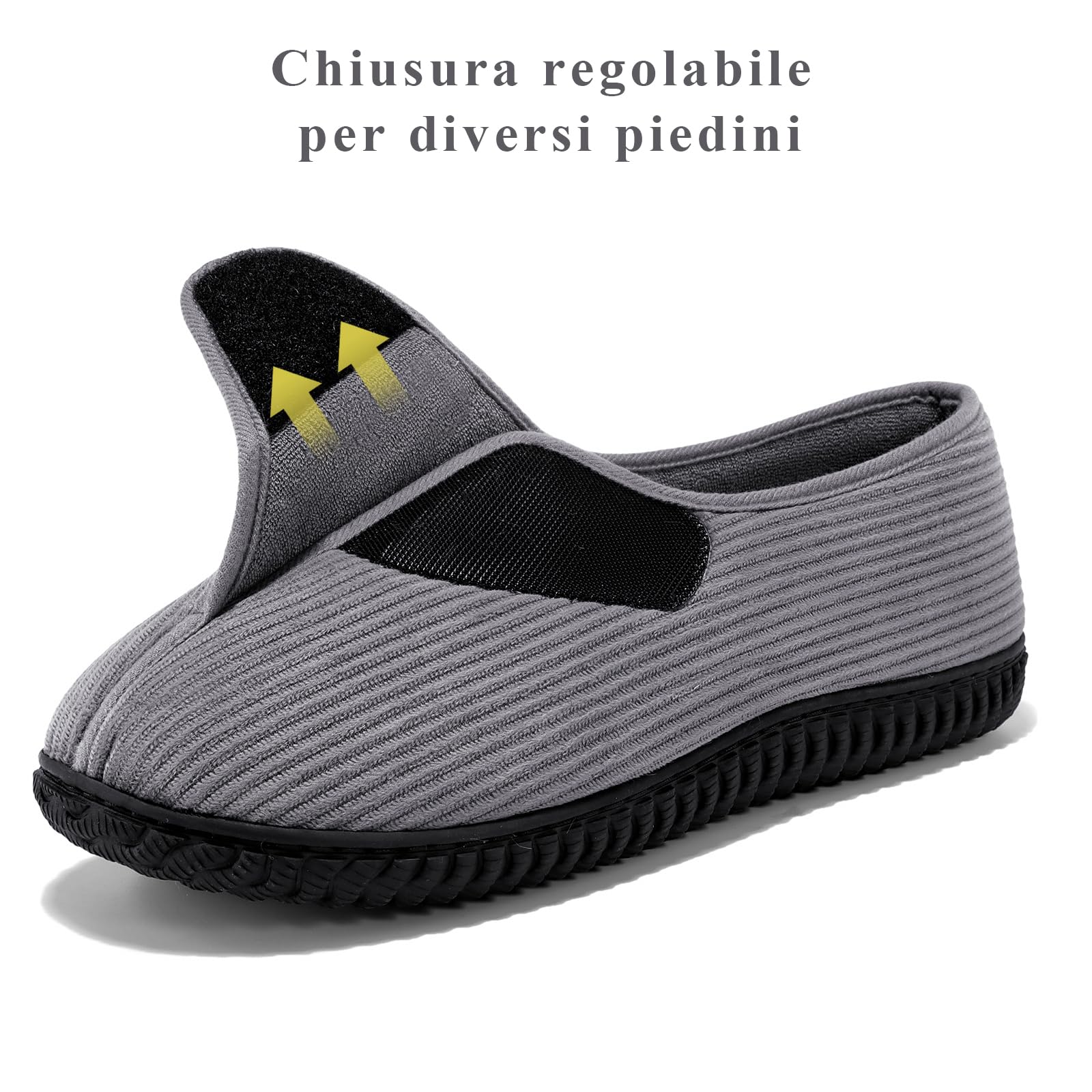 Git-up Pantofole da casa per Uomo Confortevole e Antiscivolo Calde Ciabatte con Soletta Memory Foam Pantofole Regolabili diabetiche per Edema Piedi, Grigio 9