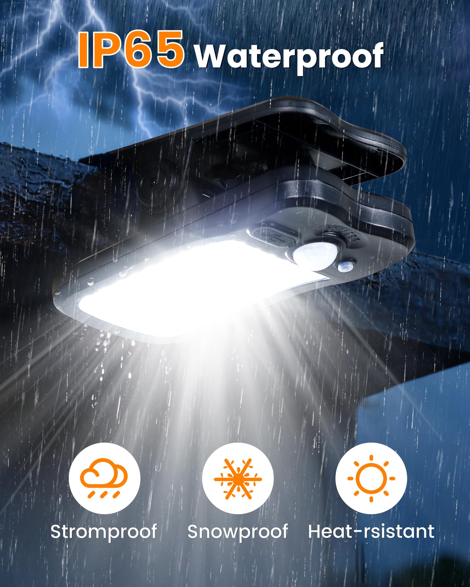 LIFENGSOLAR Solarleuchten zum Anklippen für Zaun, 3 Modi, Solar-Bewegungslichter, Outdoor, wasserdicht, 60 LEDs, 500 lm, tragbares Sicherheitslicht für Zaun, Deck, Garage, Camping, USB-Aufladung, 4