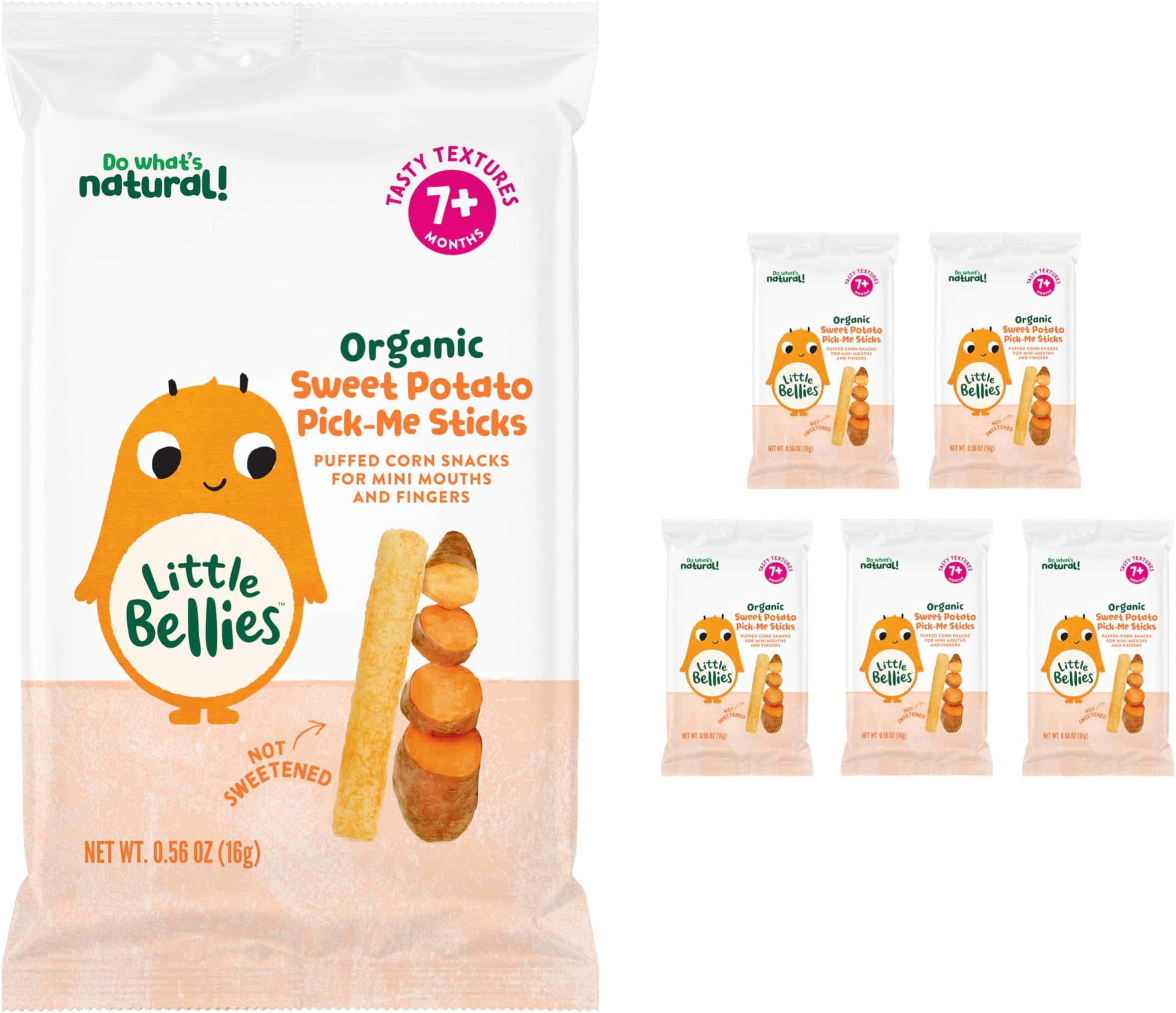 Little Bellies Organic Sweet Potato Pick-Me Sticks Baby Snack (Pack of 5 x 0.56 oz Individual Packs)