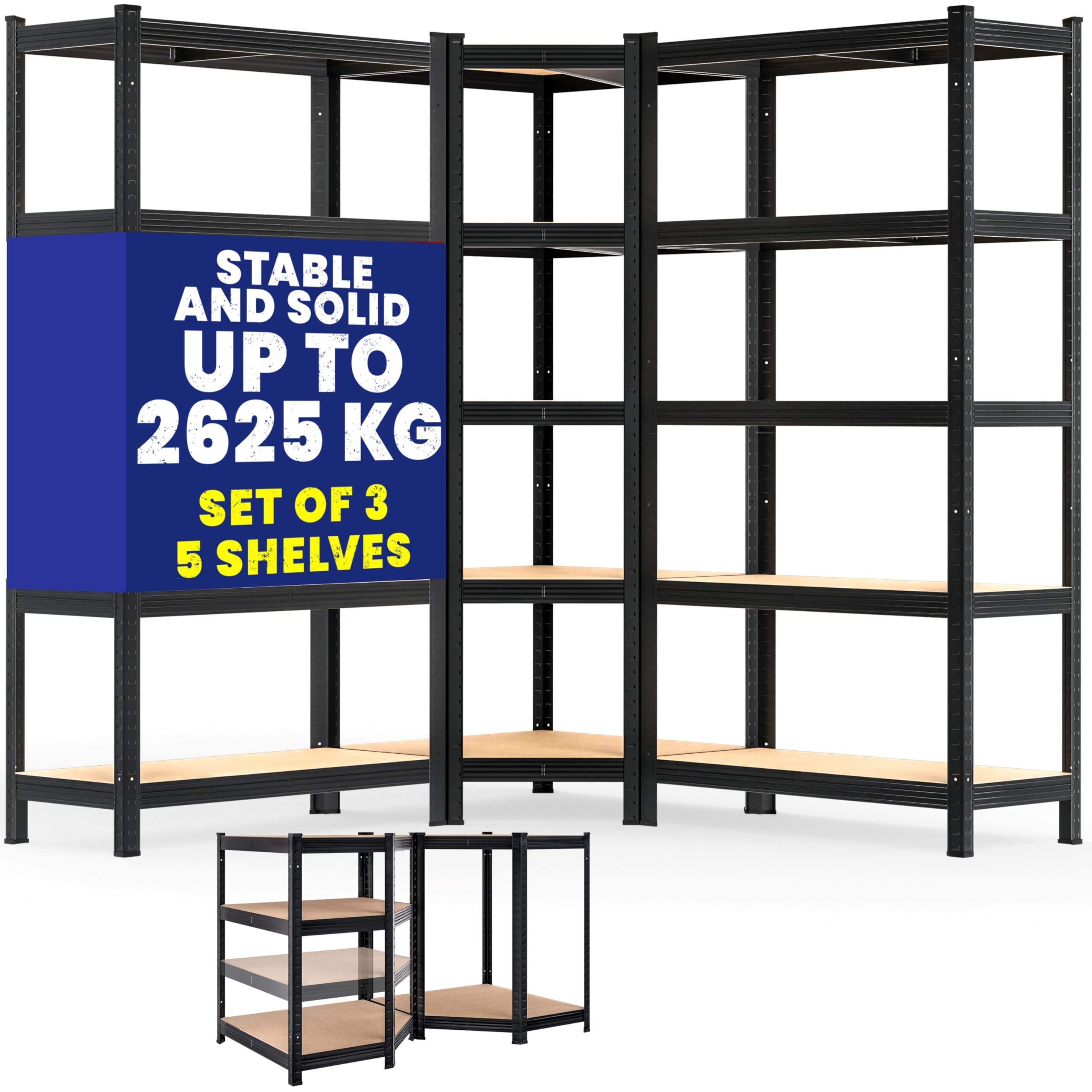 Monzana® 5 Tier Heavy Duty Corner Metal Shelving, Garage Shelves Corner Shelf Unit 3pc - Galvanised Steel Adjustable Shelving Units for Storage Unit Warehouse Shed Basement | Black Shelves — image 1