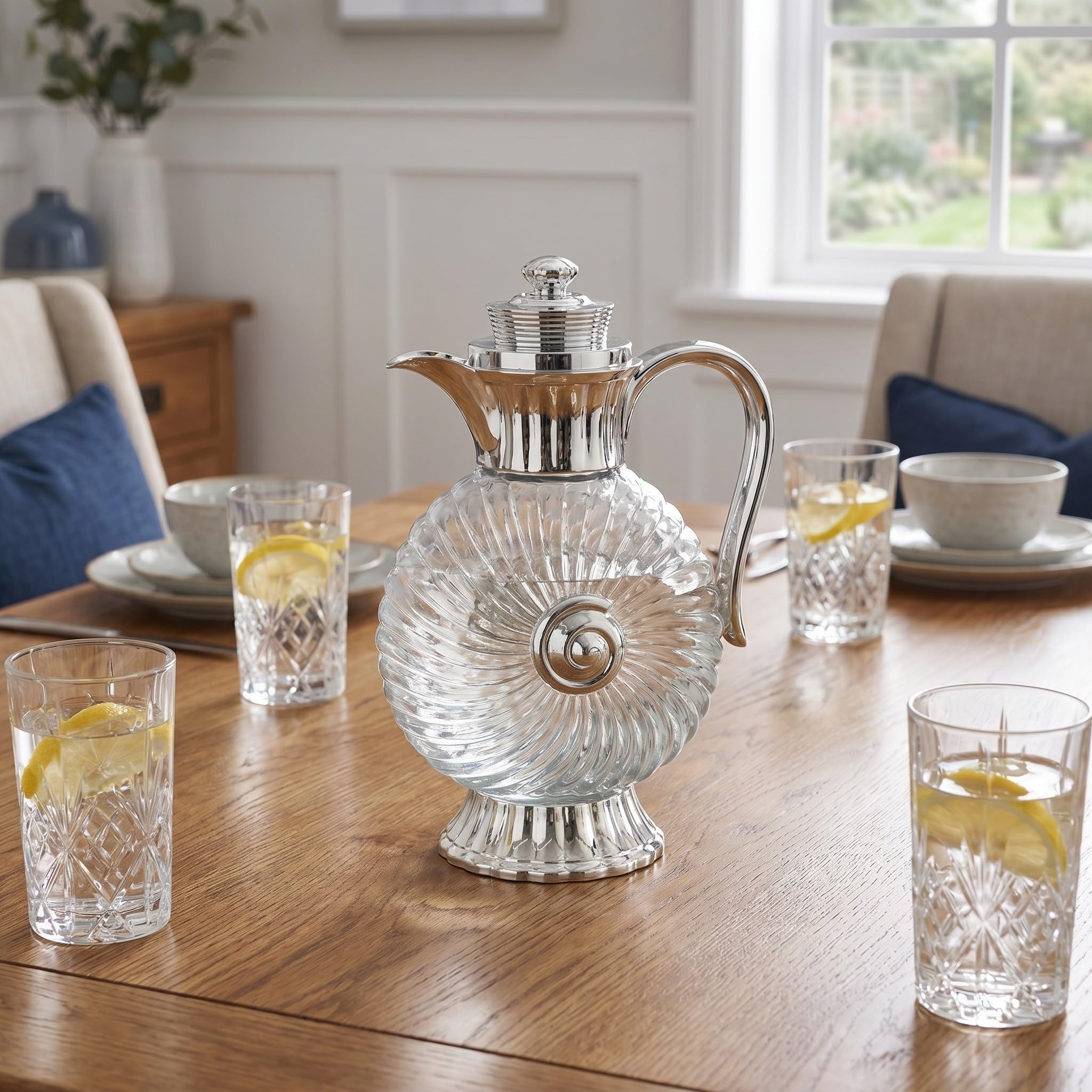 Jarra de Vidrio Diseño Transparente y Elegante para Agua Fría Estilo Árabe con Capacidad de 1.8l Adecuado para Ramadan y Brunch Familiar