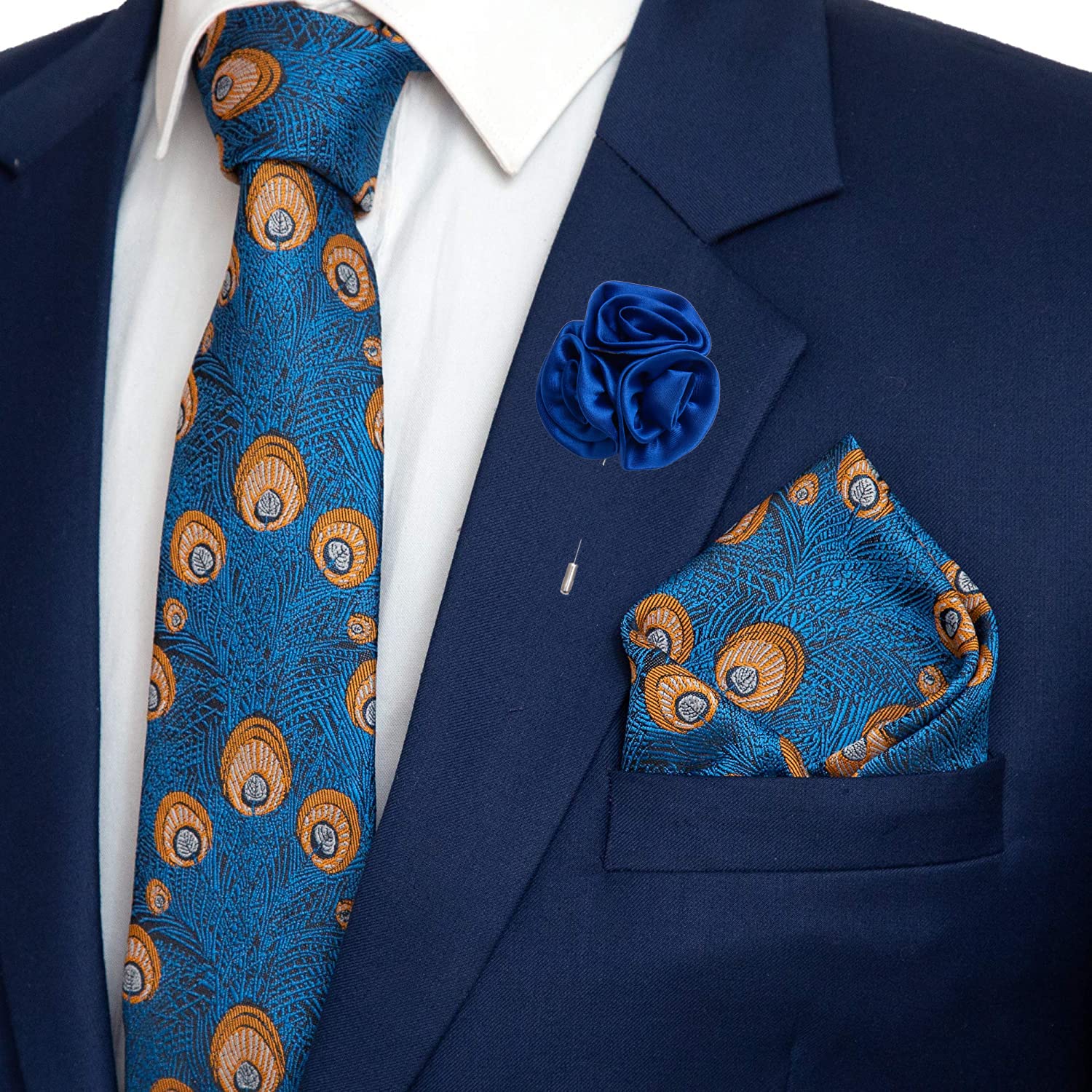 To The Nines Men's Microfiber Blue Necktie Set with Pocket Square and Lapel Pin-picture-16