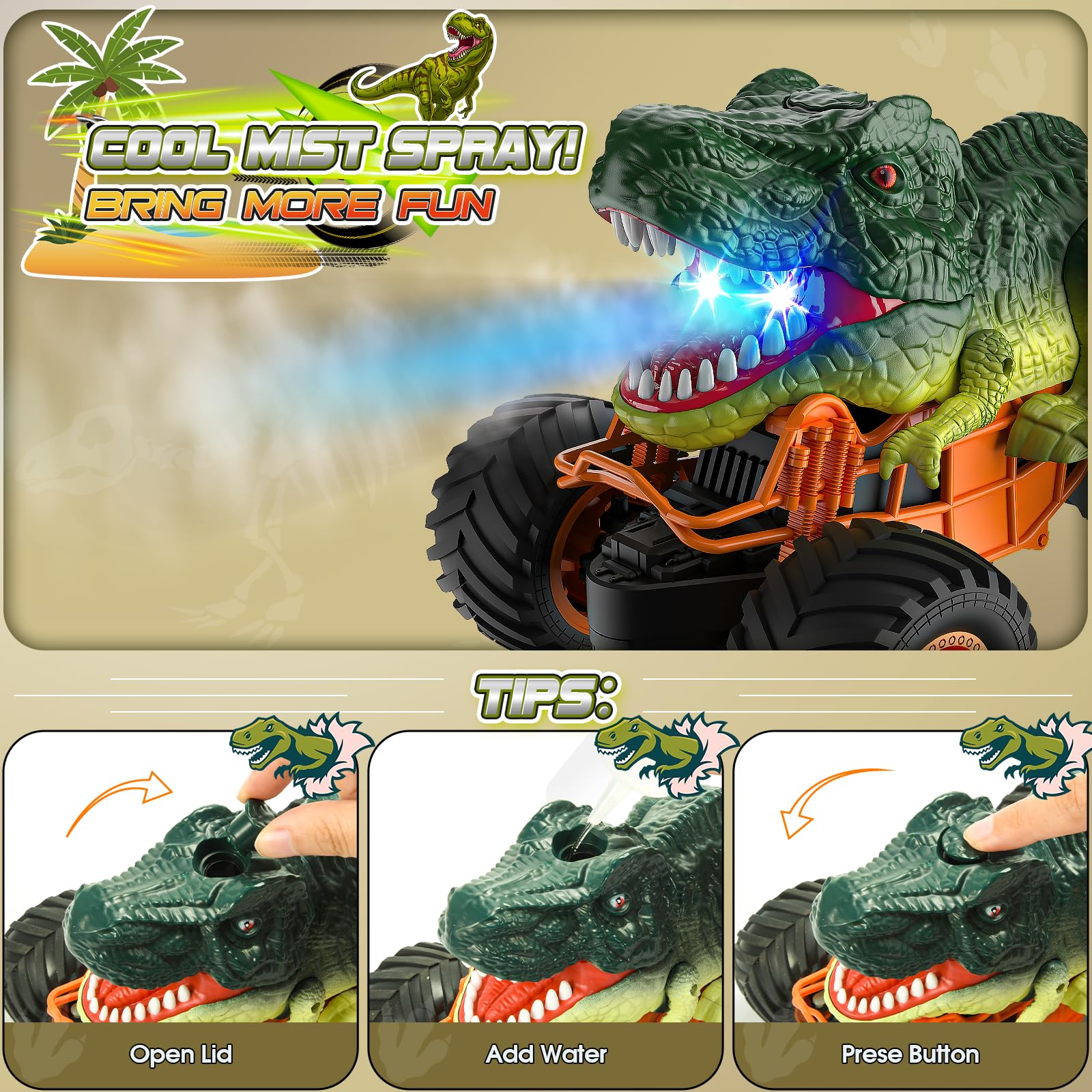 HappyGoLucky Macchina Telecomandata, Dinosauri per Bambini Giochi 3-10 Anni Regalo Bambino Giocattoli 4-12 Anni Giochi Bambin Monster Truck Macchinine