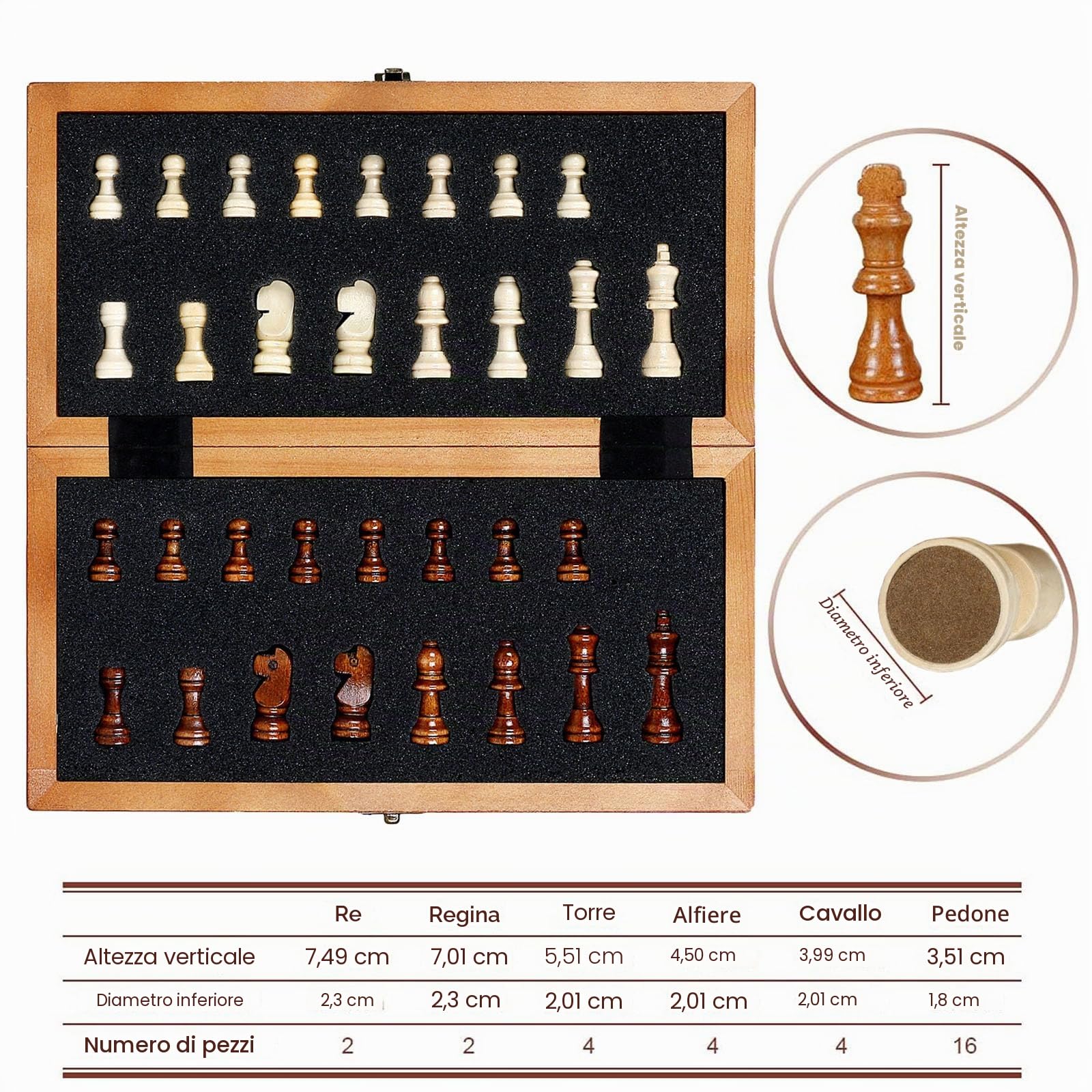 Syrace Scacchi Scacchiera pieghevole in legno lavorato a mano, 30 x 30 cm…, 2 giocatori