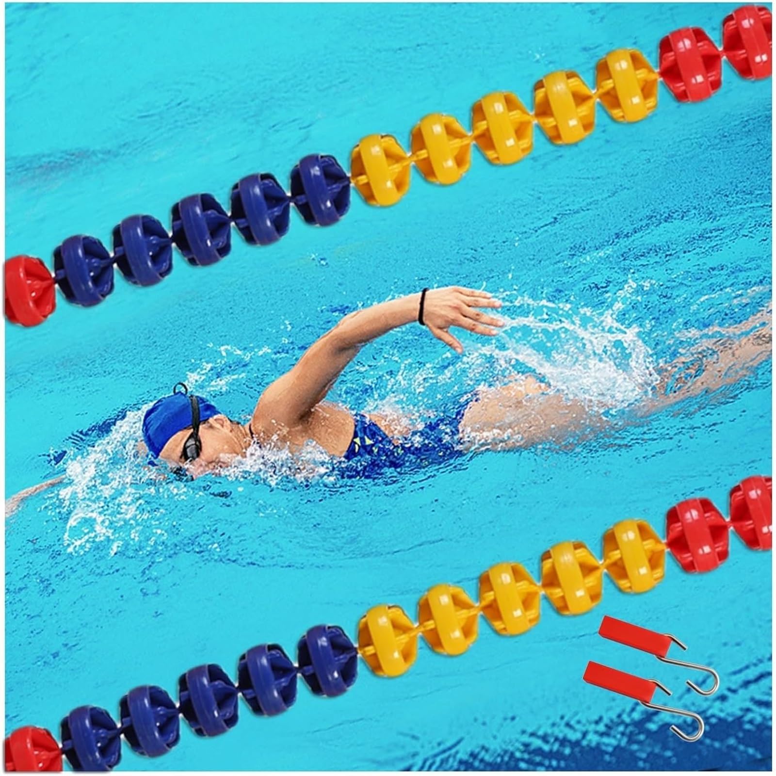 TUOYIBO Inground Pool Lanes Divider Line for Safety Cordon, Pool Safety Rope with Floats Red Blue Yellow for Commercial Competition, Pool Ropes to Divide Pool (Size : 10m/33ft/393in)