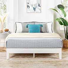 Mellow Naturalista Classic 12 Inch Solid Wood Platform Bed with Wooden Slats, Queen, White Wash