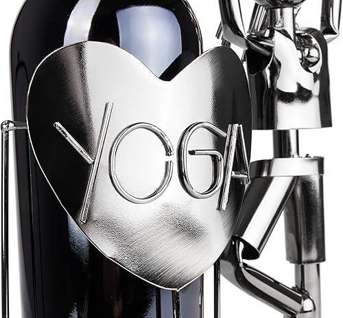 Miniatura 3 de BRUBAKER Soporte para botella de vino Yoga - Soporte de botella de escultura de metal para deportes - Figura plateada Regalo de vino para