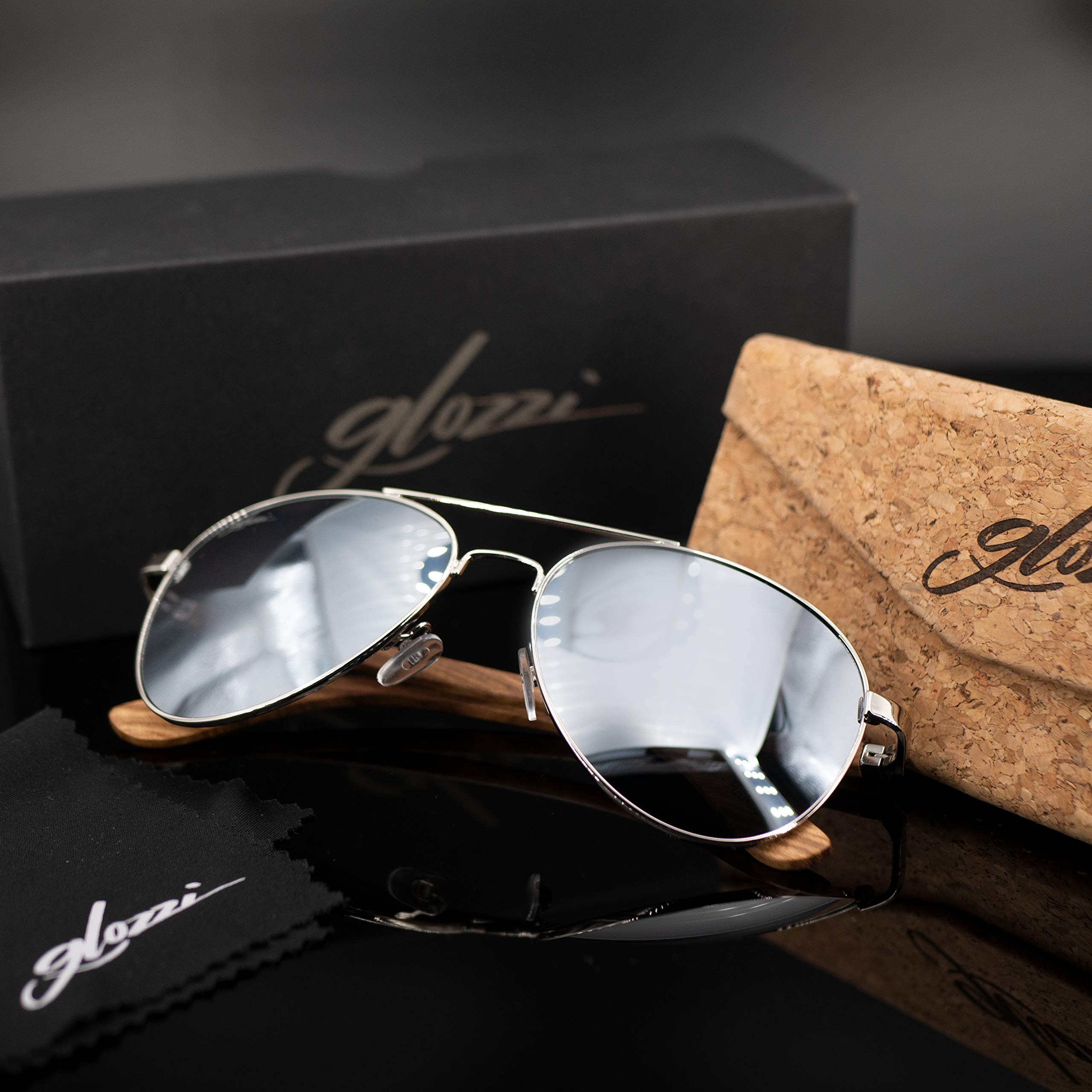 Holz Pilotenbrille Sonnenbrille Polarisiert für Herren und Damen mit Etui