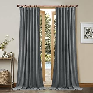 StangH Grey Curtains Velvet Drapes - Blackout Curtains for Bedroom Luxury Home Decoration Privacy Protect Vertical Panels for Bathroom Shower, Light Grey, W52 x L108, 2 Panels