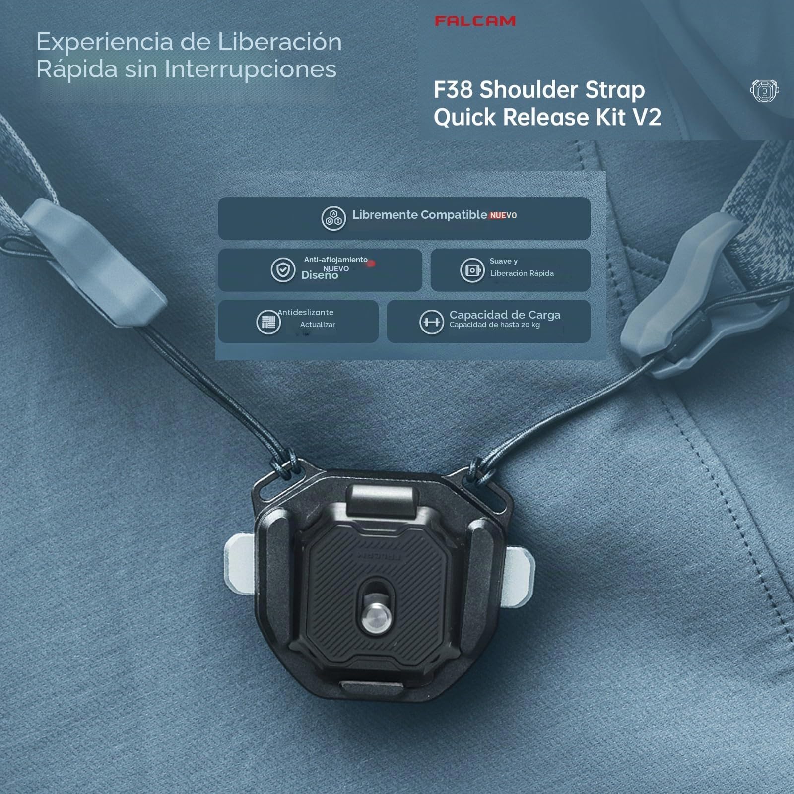 Clip para cámara FALCAM F38 con Kit de Placa V2, Clip de liberación rápida para cámara a Correa de Hombro de Mochila - 3142