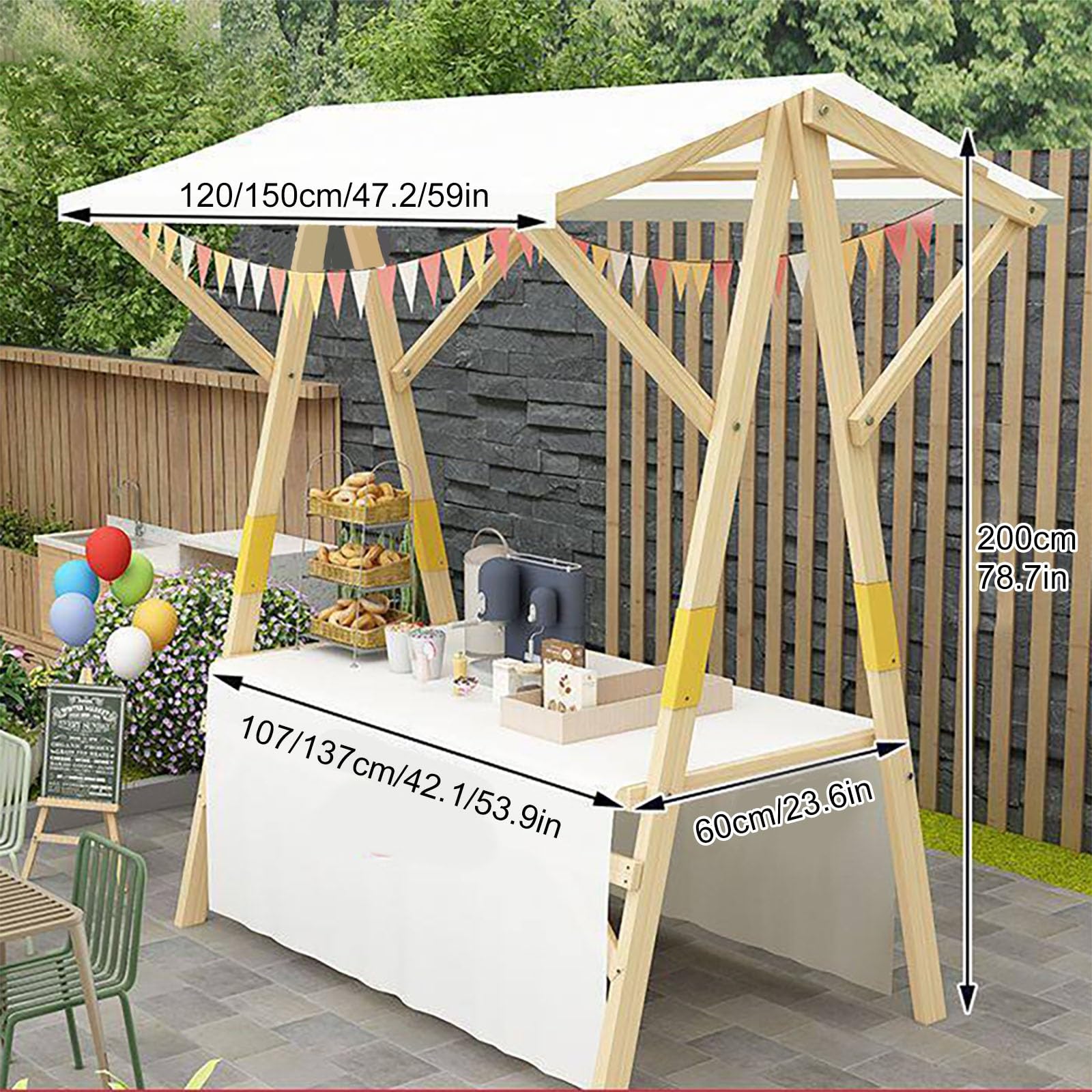 Puesto de Mercado con Toldo, Carrito de Comida callejera con Ruedas | Carro de Venta Ambulante para Perritos Calientes/Salchichas/Pan(Yellow,150cm/59in)