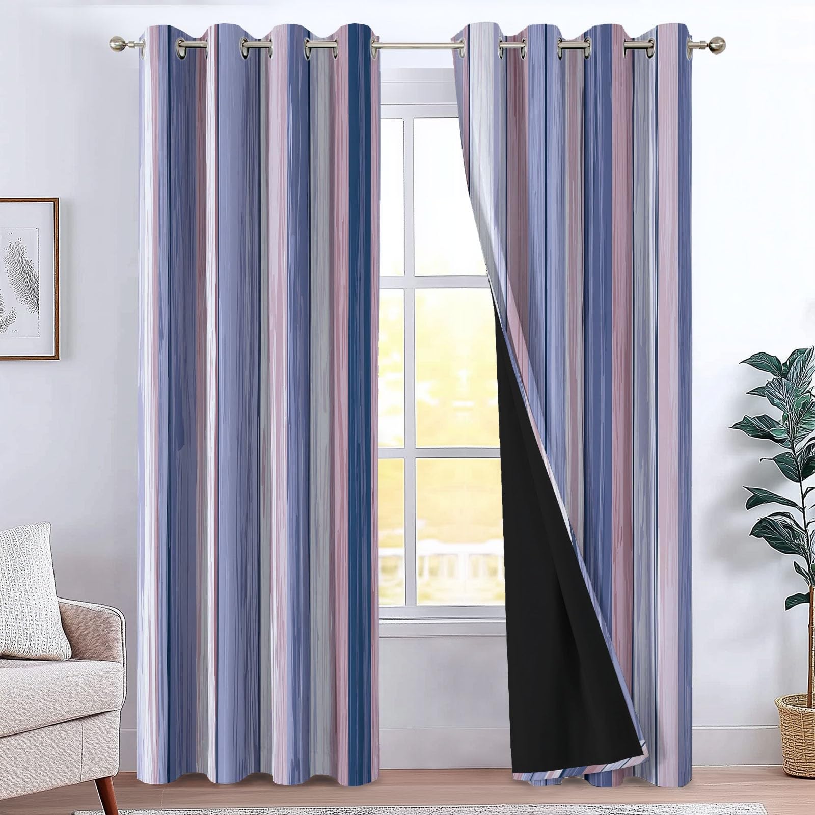 Rideau Occultant pour Chambre d'enfants Art Numérique Vertical Rayures 91 X 214 Cm (Lxh) 2 Pièces pour Maison Chambre Salon, 3D Impression Rideaux, Lavable en Machine Protection De Privée Multicolore