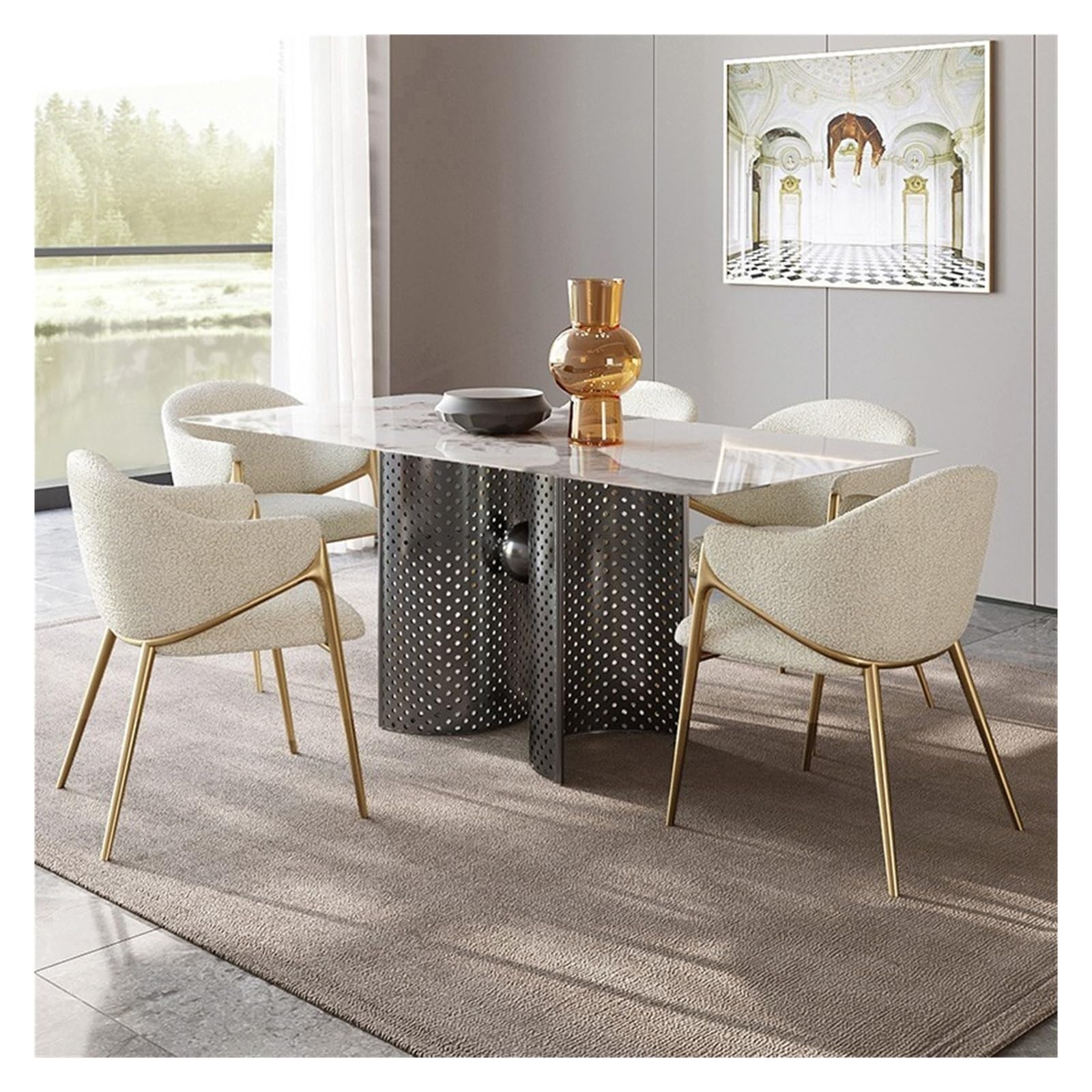 Chaise de Cuisine Chaises d'appoint, chaises de Salle à Manger avec Dossier en tonneau et Pieds métal, fauteuils rembourrés Fausse Fourrure, Salon(Green)