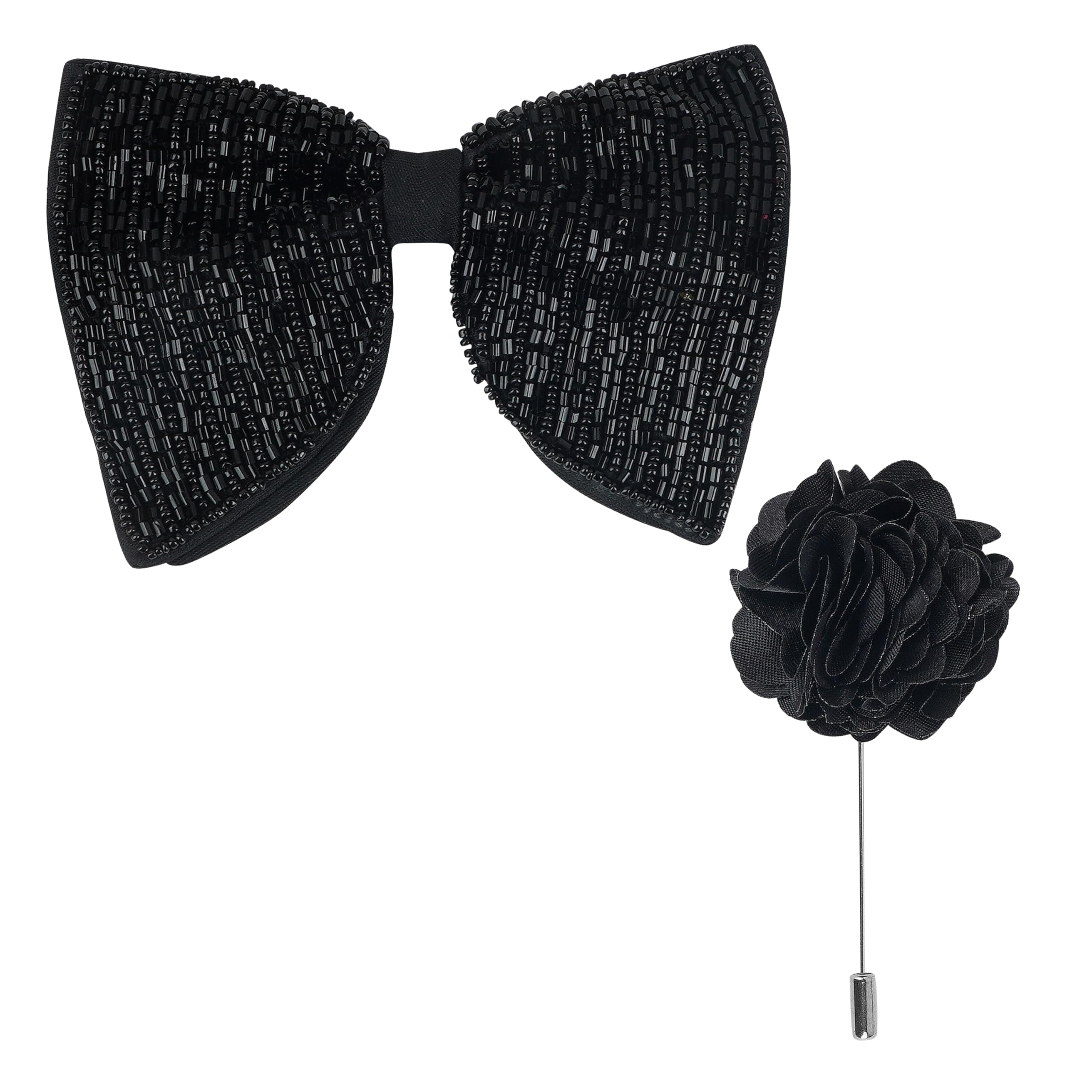 Elegant Double Layer Bow Pre-Tied Bow And Lapel Pin for Men, Classic Solid Color 100% Polyester Micro Fabric Bow Tie, Adjustable Length Clip (Black bow)-image-26