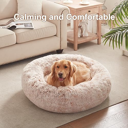 Miniatura 2 de Cama redonda con forma de dona de 36 pulgadas para perros grandes, cama redonda relajante y esponjosa para mascotas con funda extraíble y lavable,