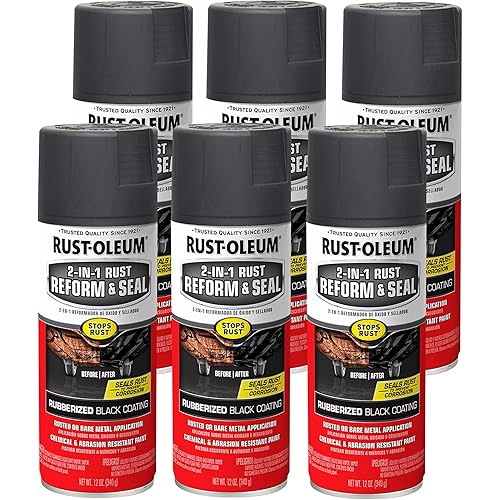 Rust-Oleum 344713-6PK Automotive 2-In-1 Rust Reform & Seal Spray, 12 oz, Flat Black, 6 Pack