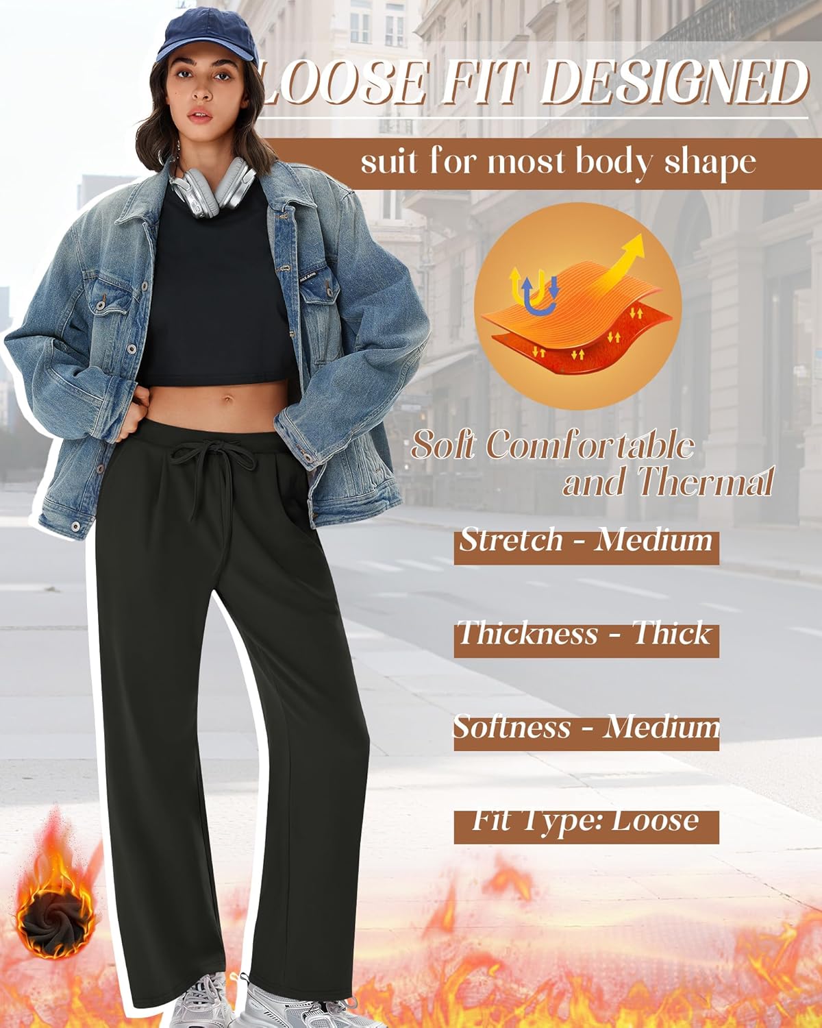 3 Pack Women's Fleece Lined Wide Leg Lounge Sweatpants Casual Thermal Drawstring Yoga Pants with Pockets - Image 6